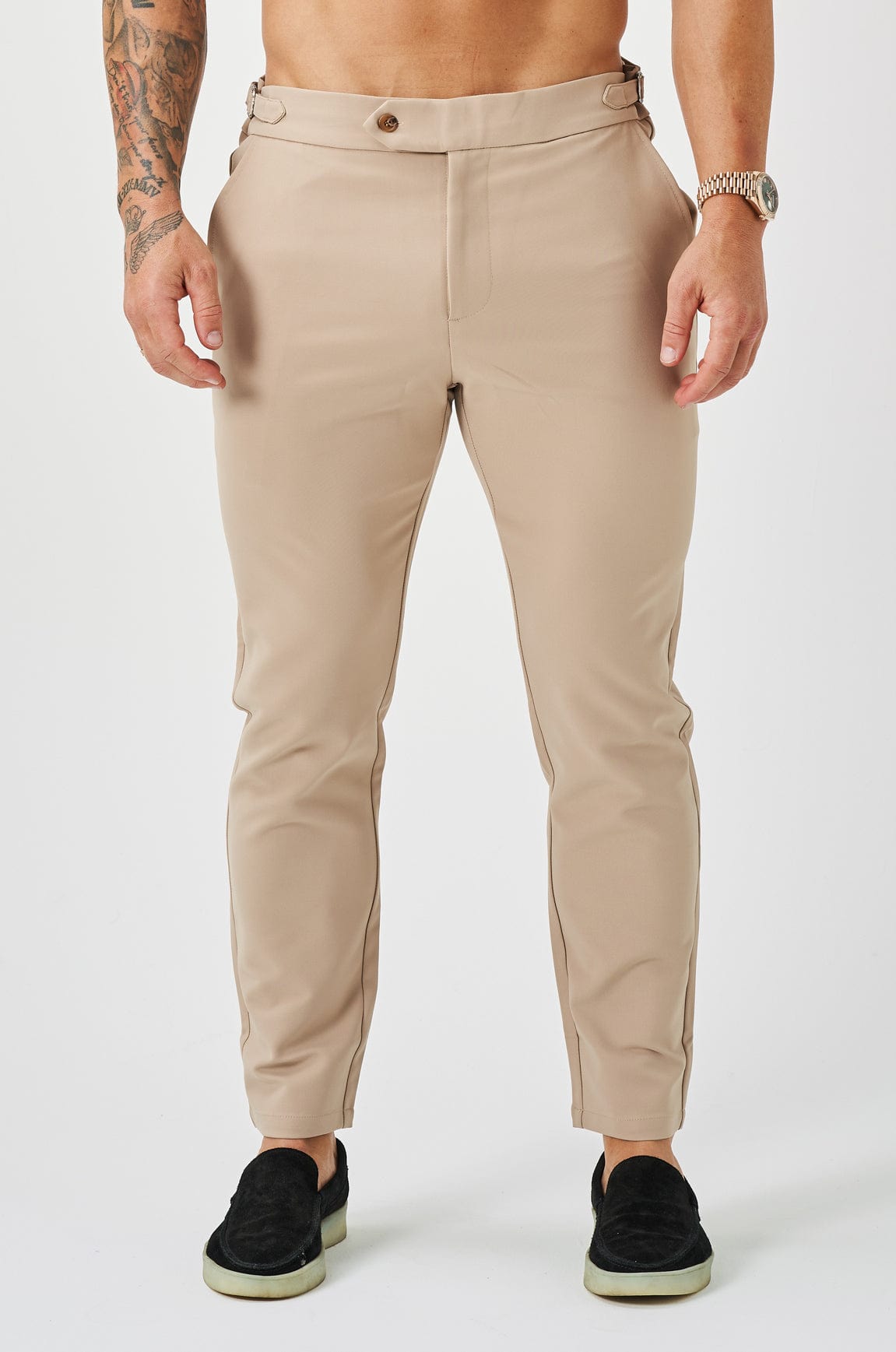 Legend London Trousers - Cinch SLIM FIT PLAIN STRETCH TROUSER W/ SIDE CINCH - BEIGE