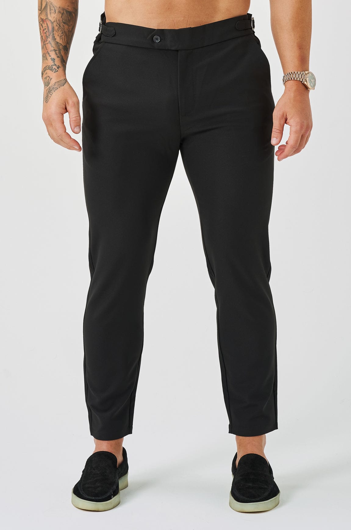 Legend London Trousers - Cinch SLIM FIT PLAIN STRETCH TROUSER W/ SIDE CINCH - BLACK
