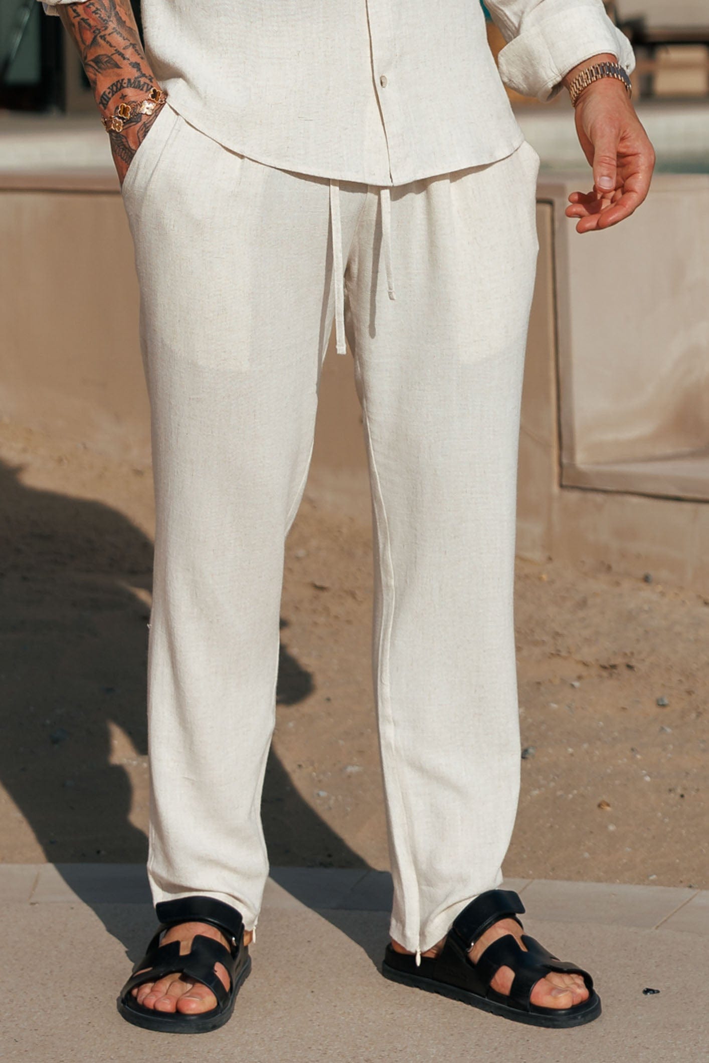 Legend London Trousers STRETCH LINEN TROUSERS - SAND