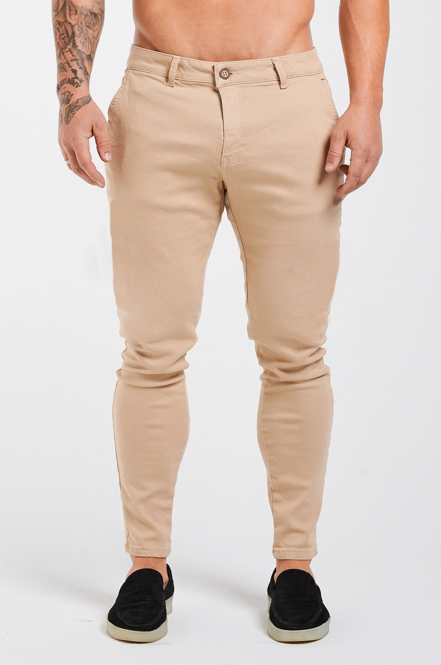 GETEXTUREERDE STRETCH CHINO - BEIGE