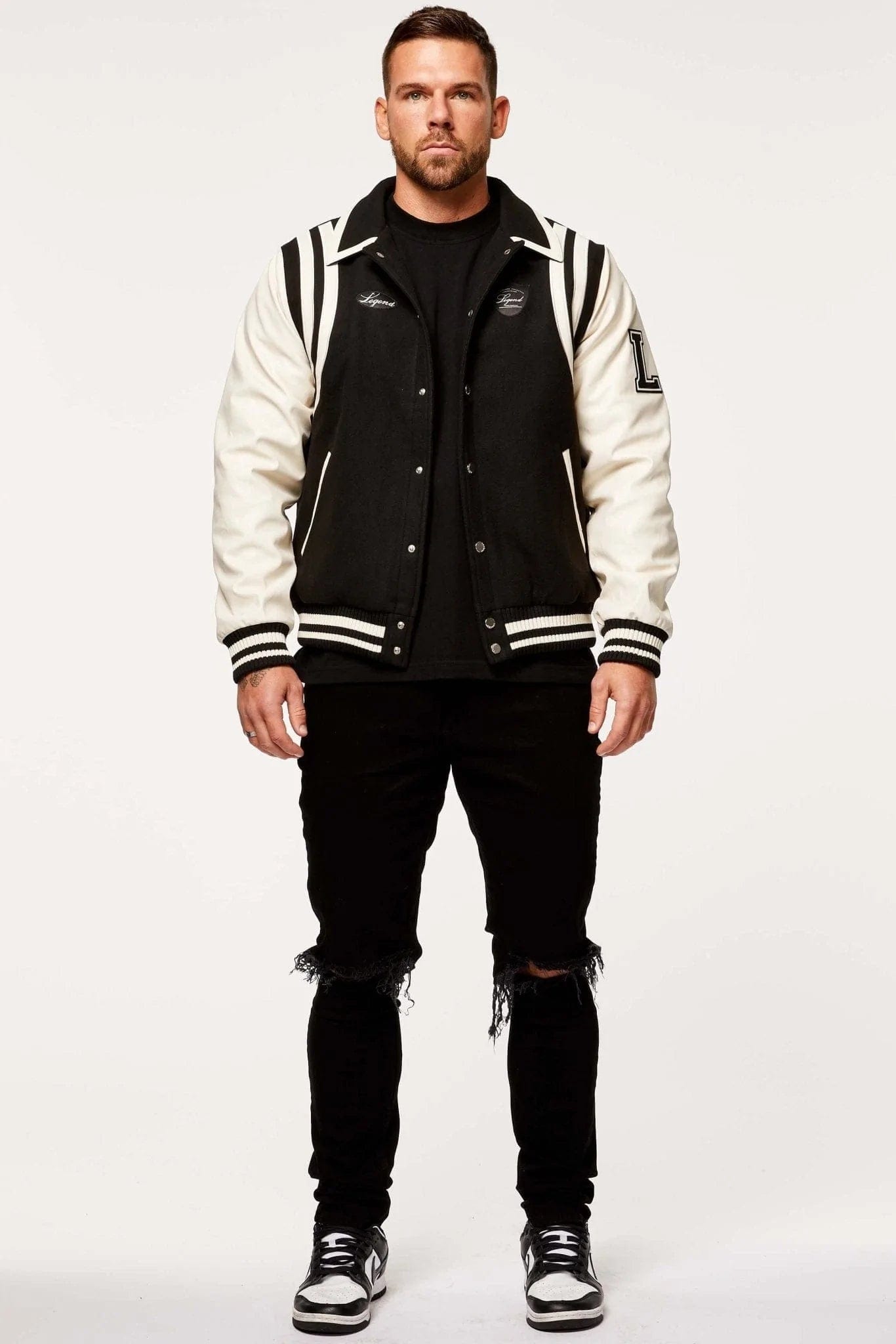 Legend London Jackets VARSITY JACKET - BLACK AND CREAM