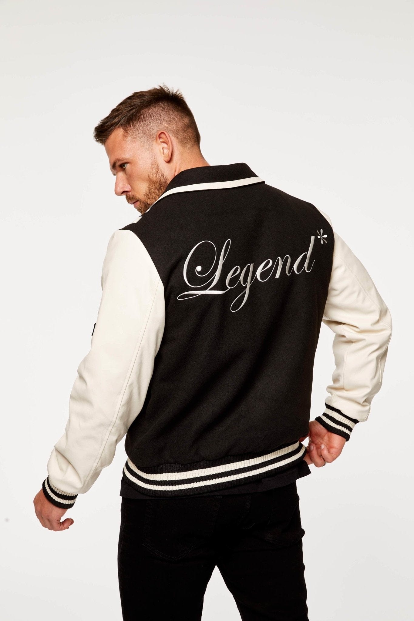 Legend London Jackets VARSITY JACKET - BLACK AND CREAM