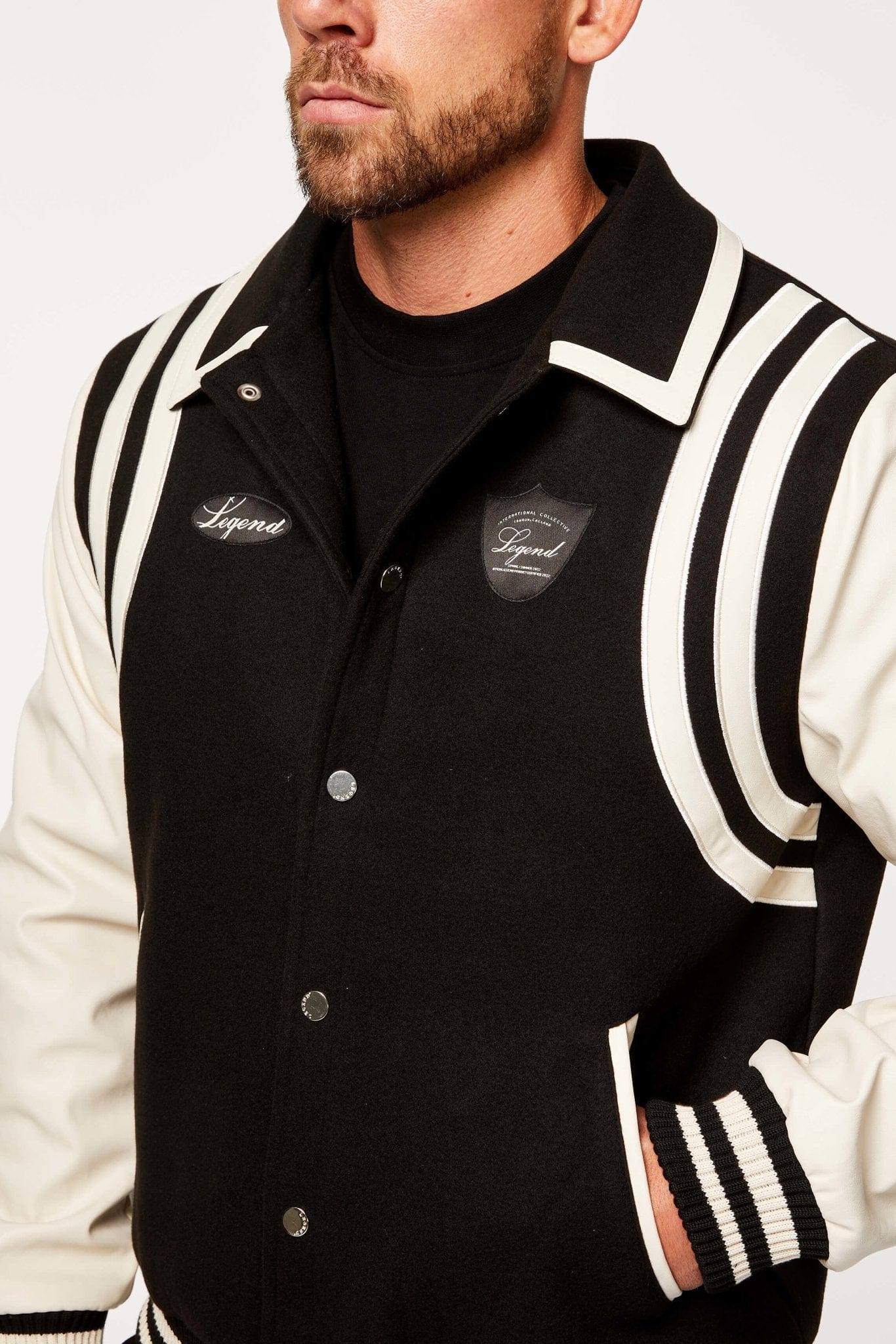 Legend London Jackets VARSITY JACKET - BLACK AND CREAM