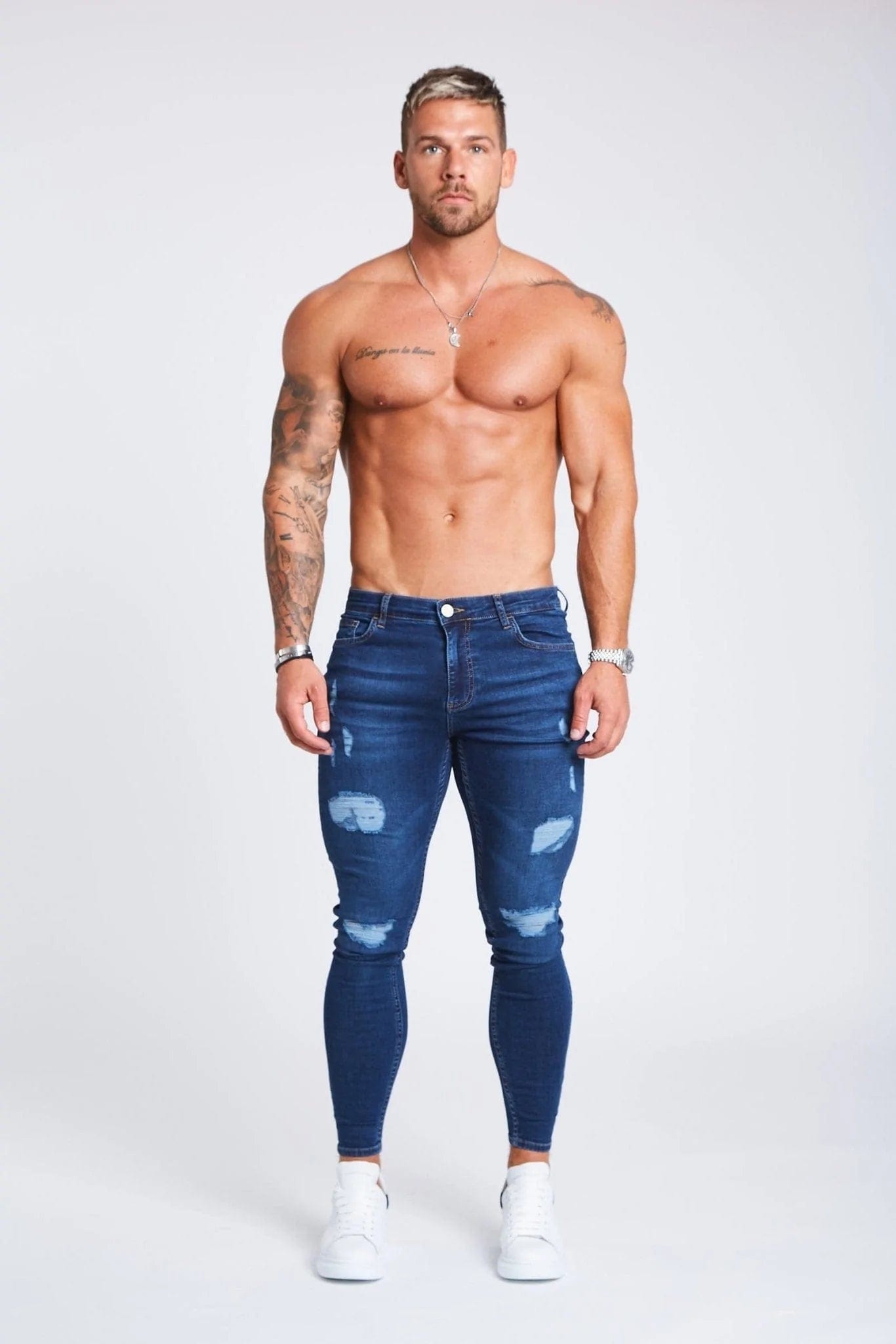 Legend London Jeans Dark Blue Jeans - Ripped & Repaired