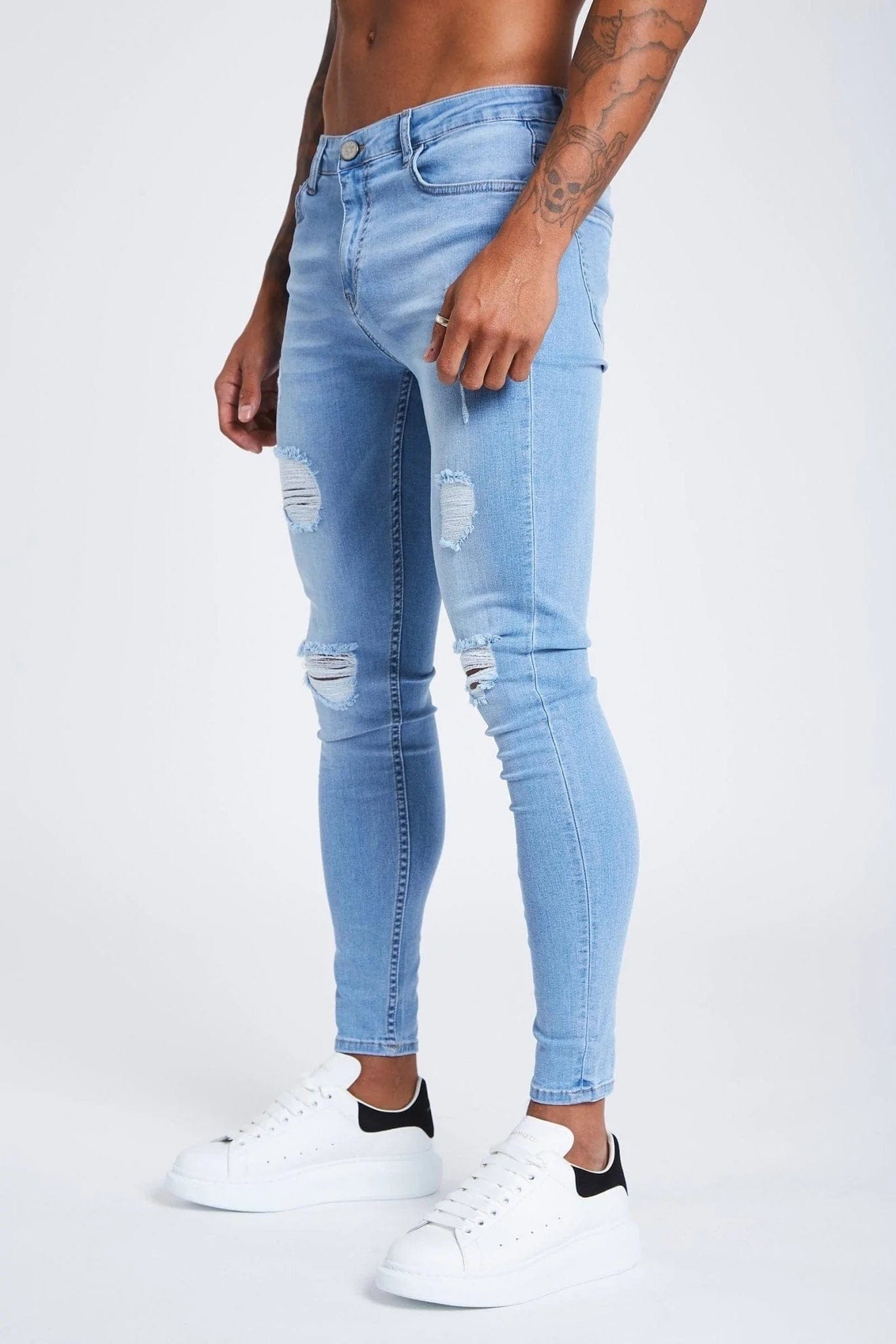 LIGHT BLUE JEANS - RIPPED AND REPAIRED – Legend London