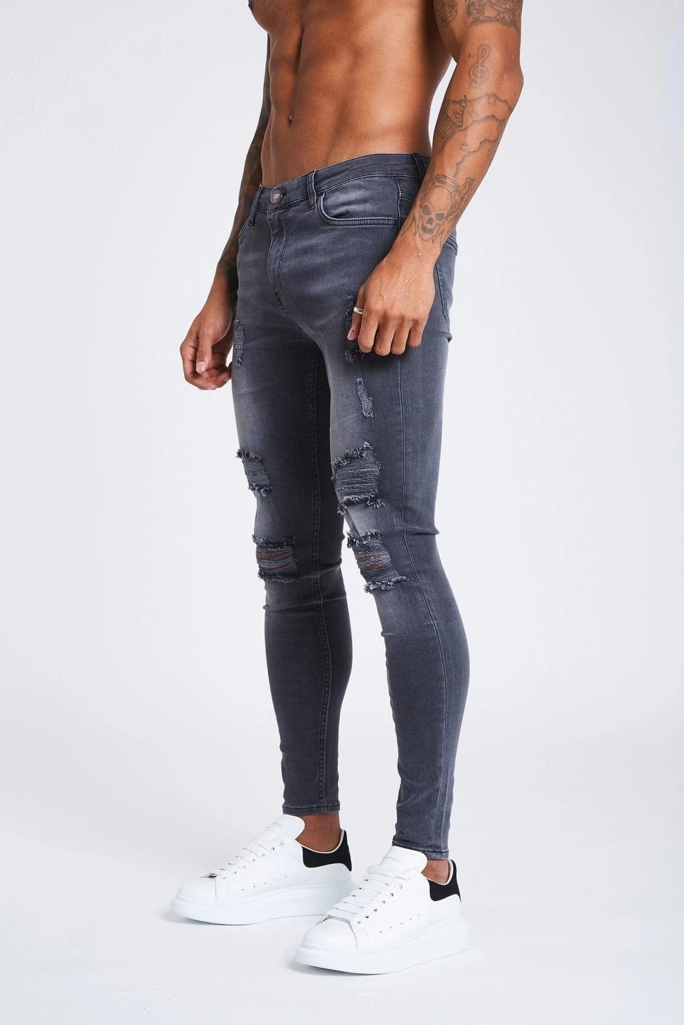 Mens grey ripped jeans clearance