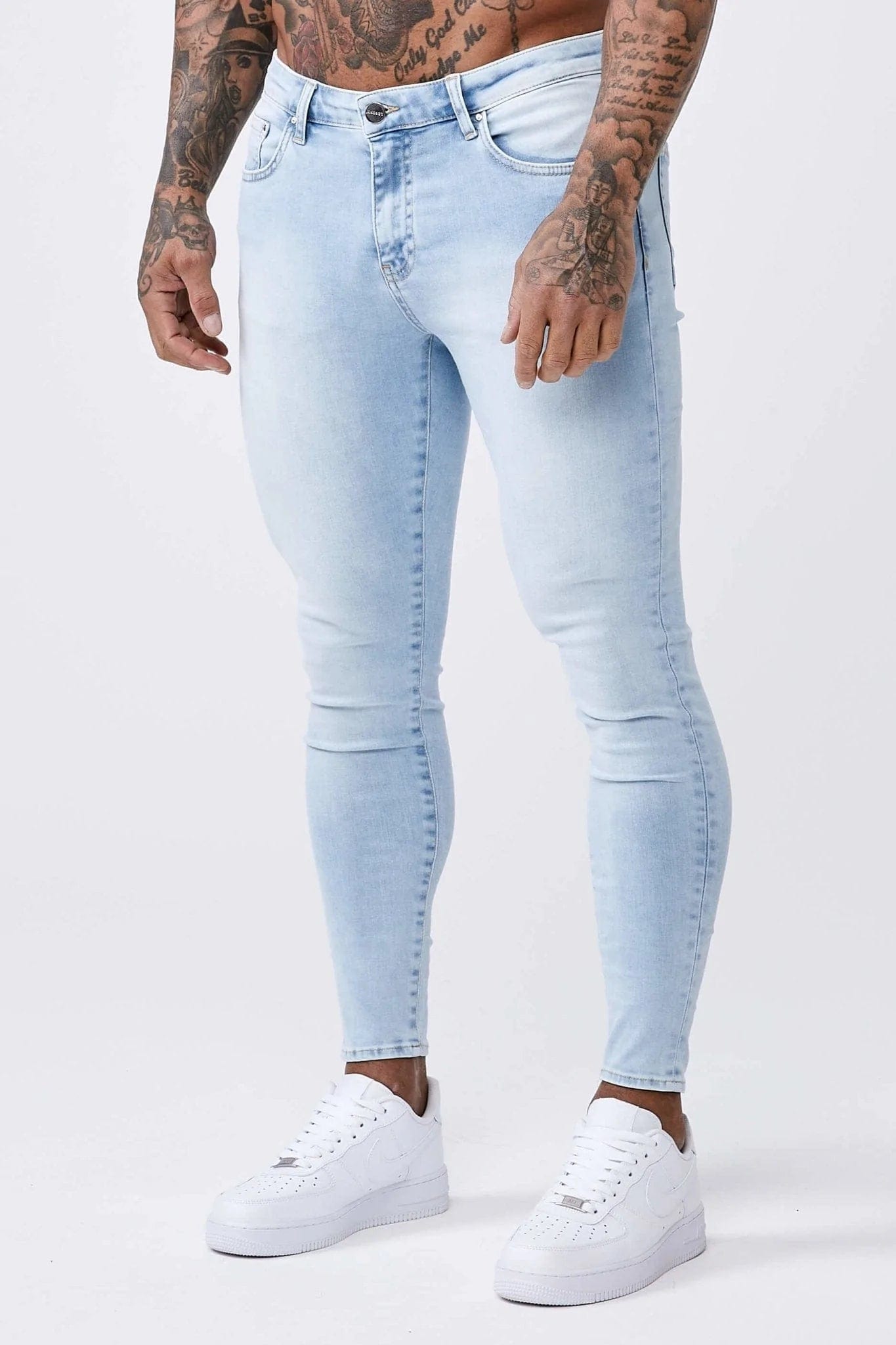 SKINNY FIT JEANS PALE BLUE WASH – Legend London - Main Image