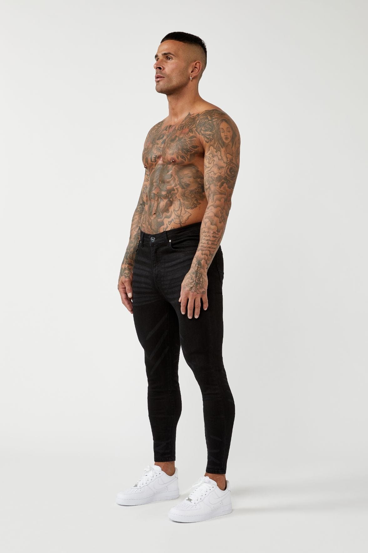 Legend London Jeans PREMIUM SPRAY-ON FIT JEANS - BLACK W/ WASH DETAILING