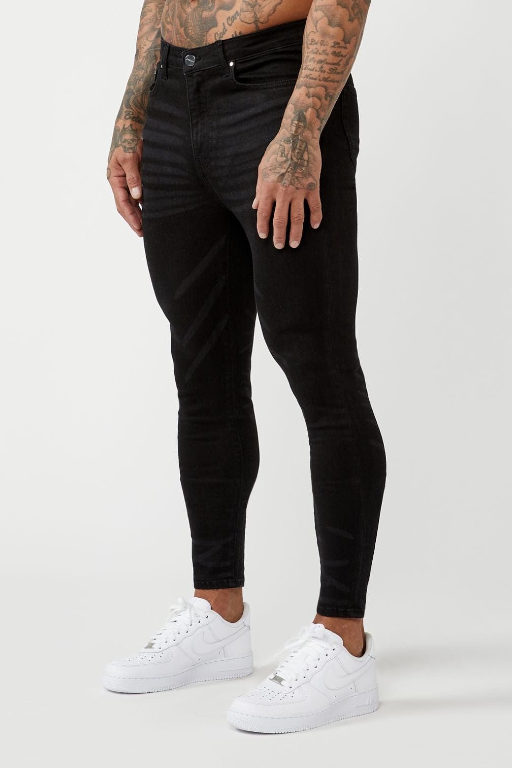 Legend London Jeans PREMIUM SPRAY-ON FIT JEANS - BLACK W/ WASH DETAILING
