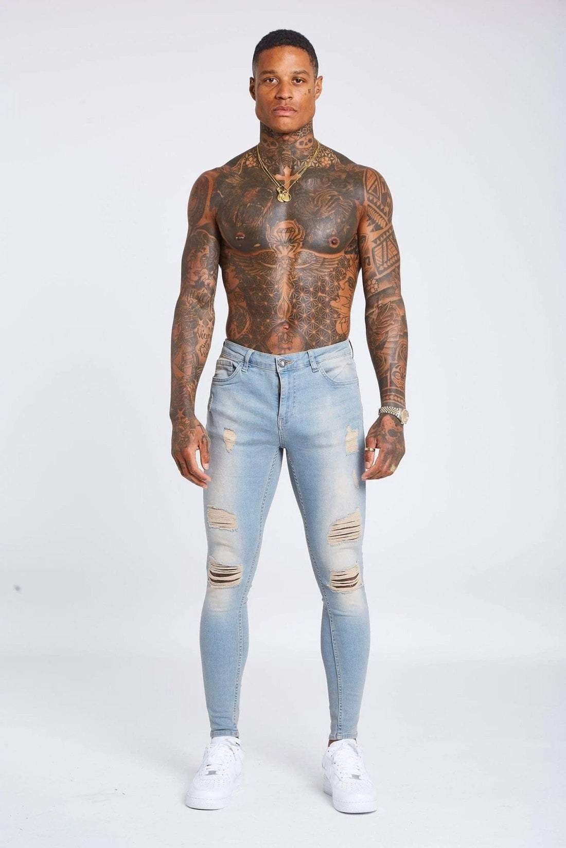 Legend London Jeans Stone Washed Jeans - Ripped & Repaired