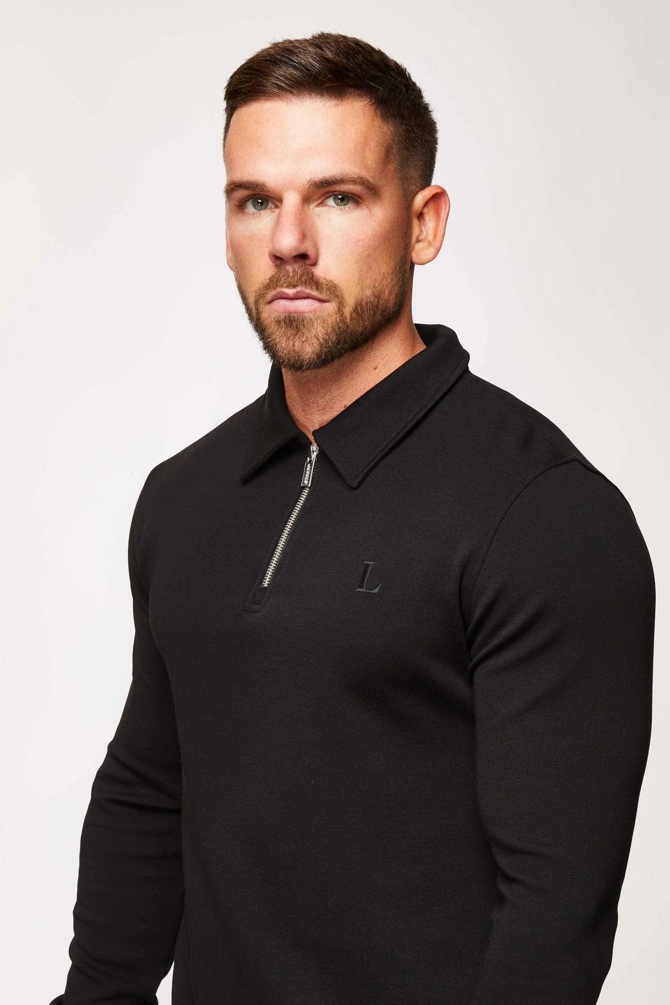 Legend London Polo CORE POLO SHIRT QUARTER ZIP LONG SLEEVE - BLACK