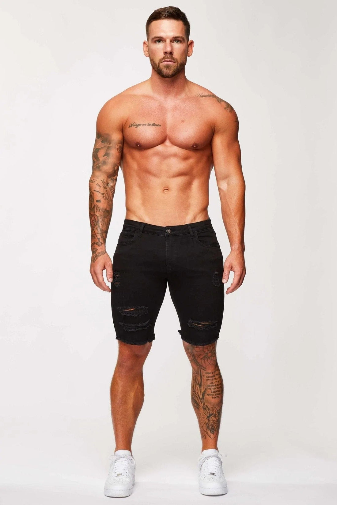 Legend London Shorts Black Denim Shorts - Ripped & Repaired