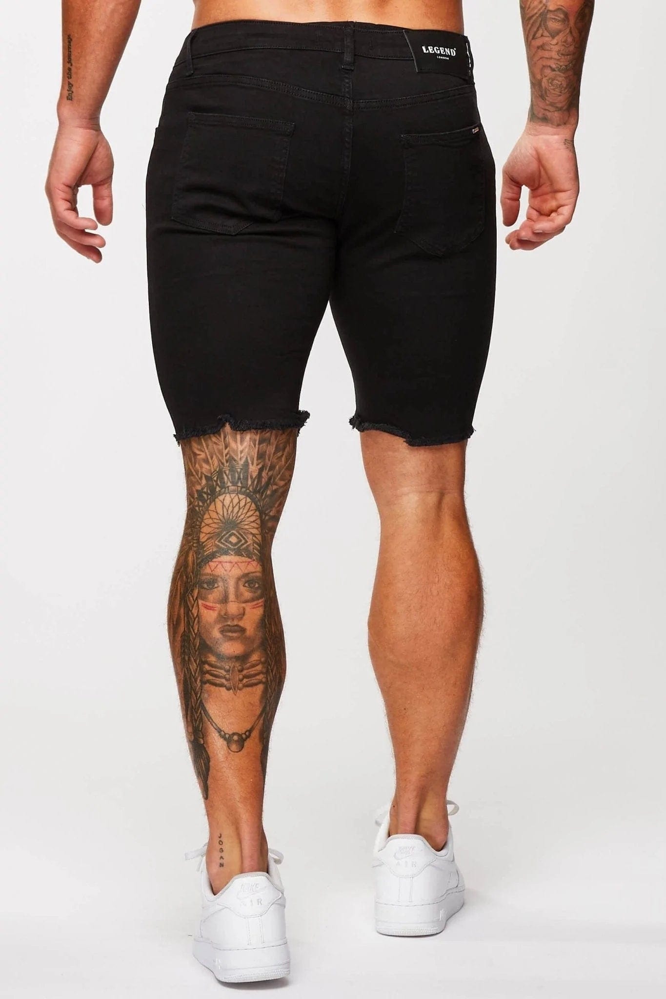 Legend London Shorts Black Denim Shorts - Ripped & Repaired