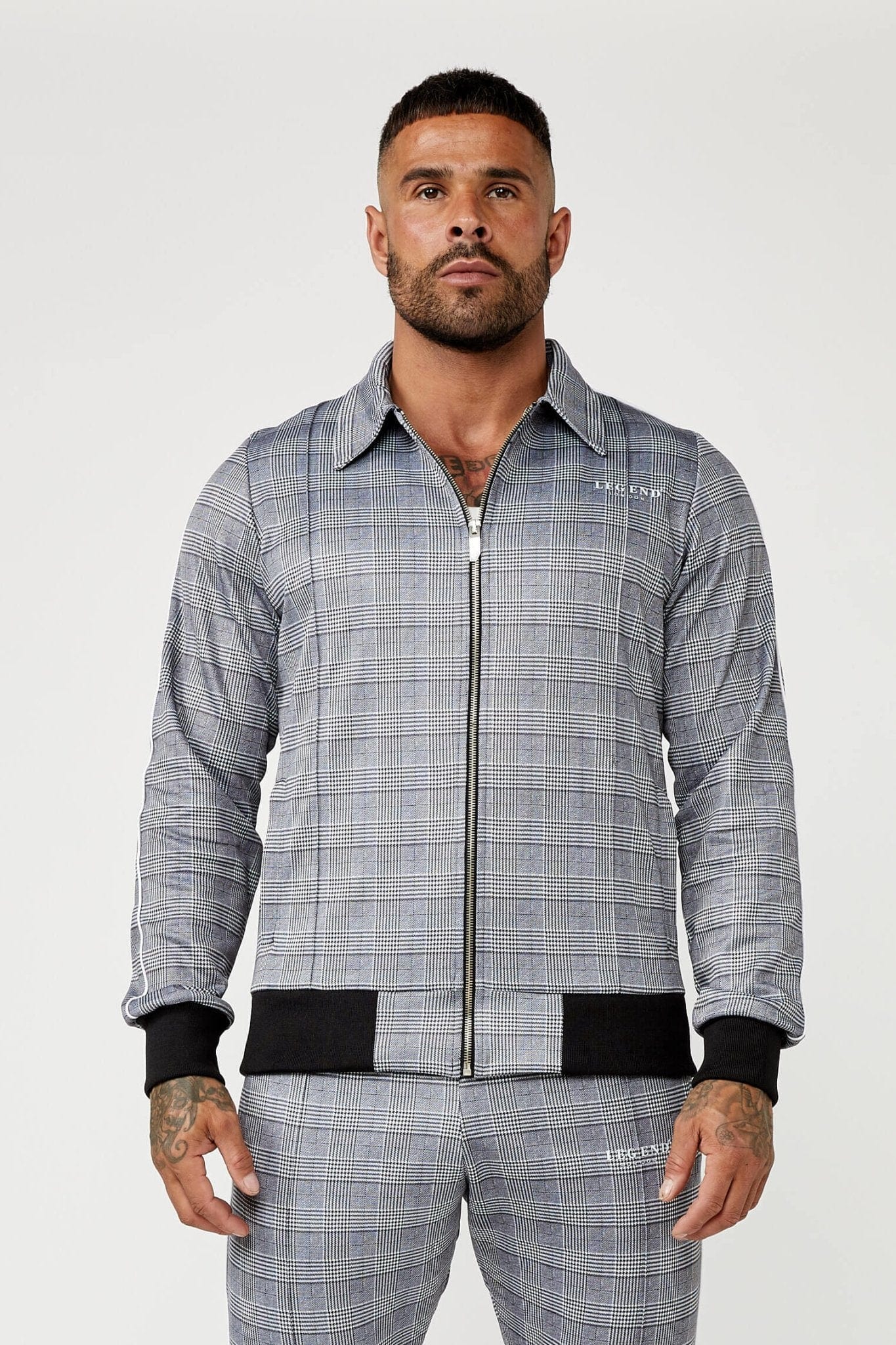 SMART TRACK JACKET IN CHECK GREY – Legend London - Main Image