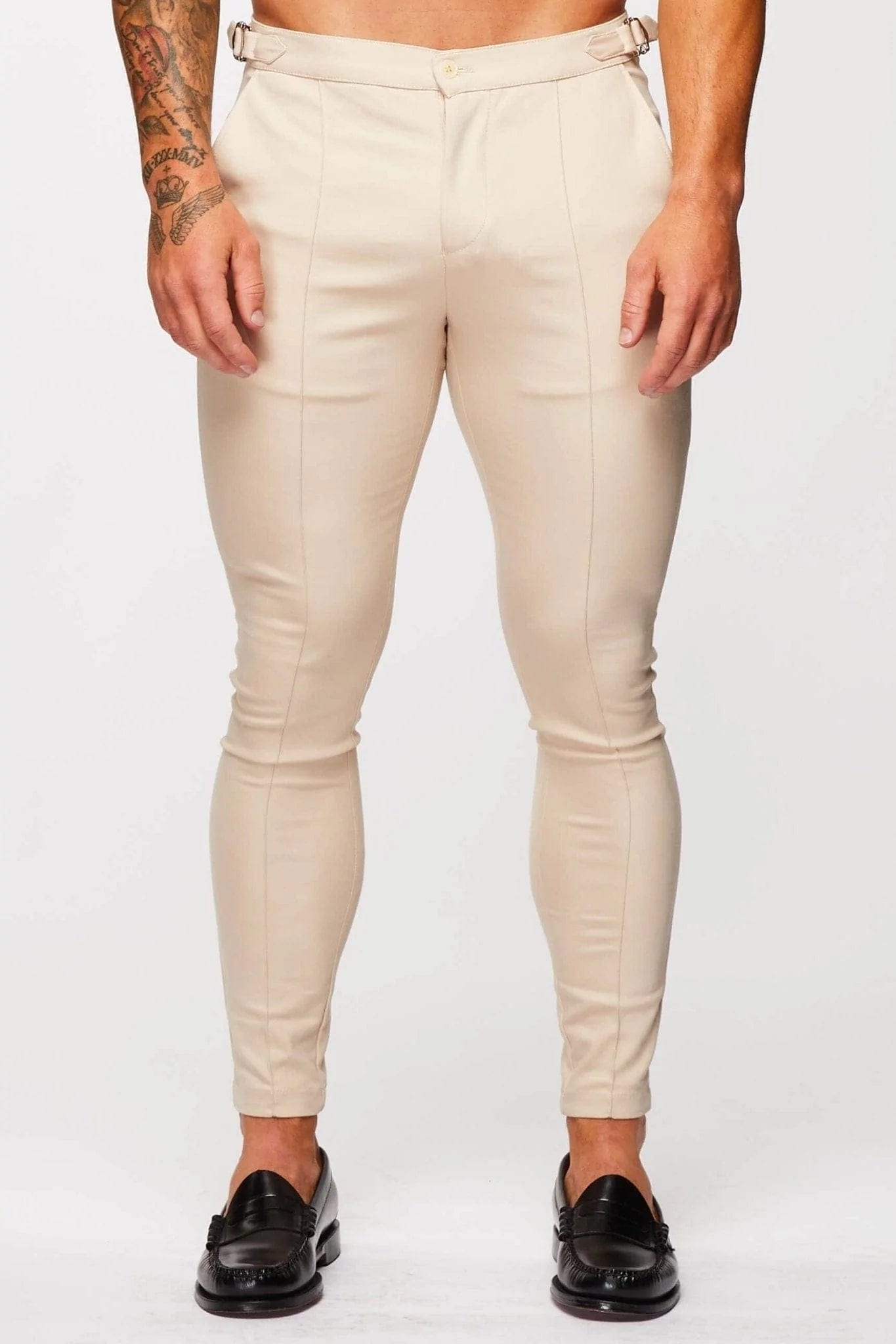 Legend London Trousers PLAIN STRETCH TROUSER W/ SIDE CINCH - BEIGE