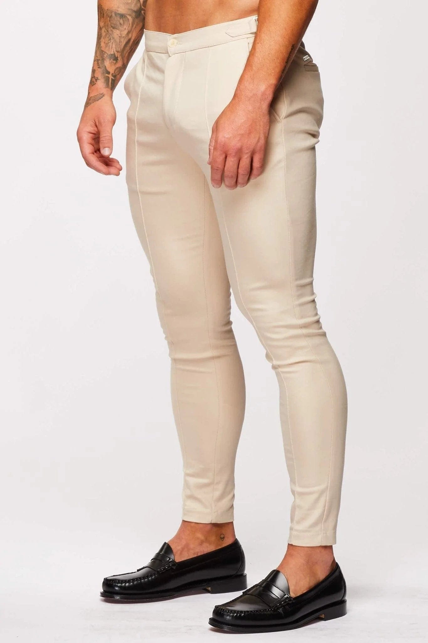 Legend London Trousers PLAIN STRETCH TROUSER W/ SIDE CINCH - BEIGE