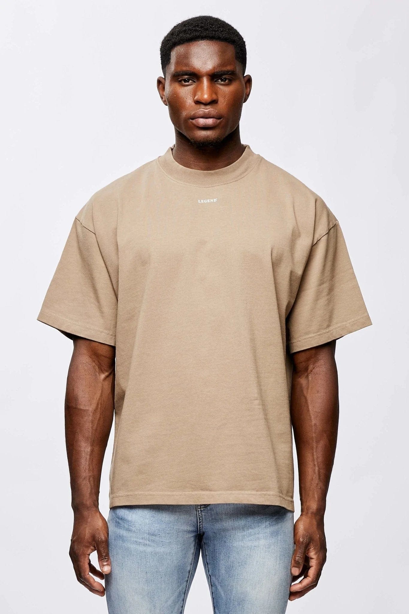 MICRO LOGO OVERSIZED T SHIRT TAUPE BROWN Legend London