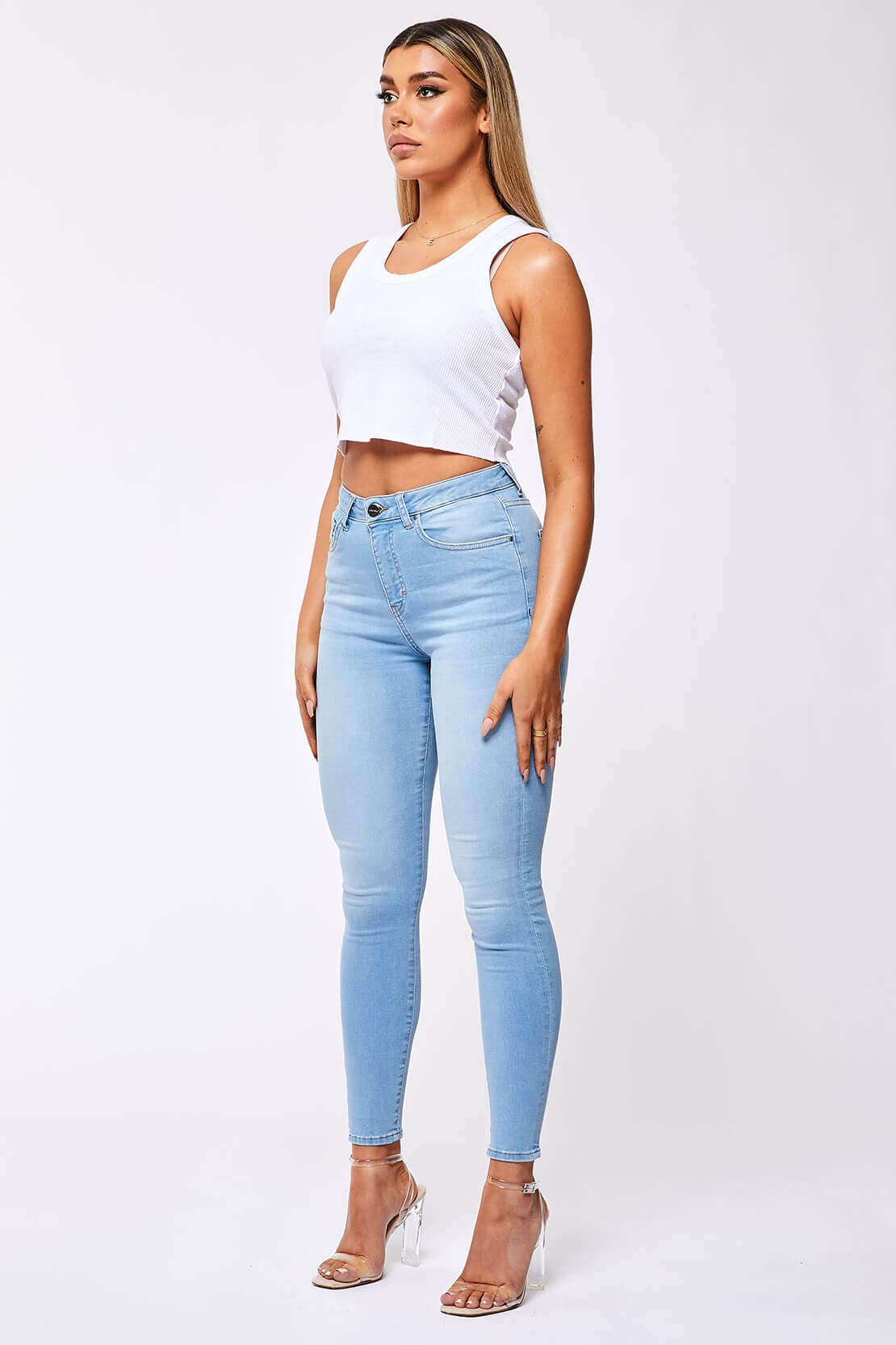 Legend London Womens Jeans SKINNY JEANS - WASHED PALE BLUE