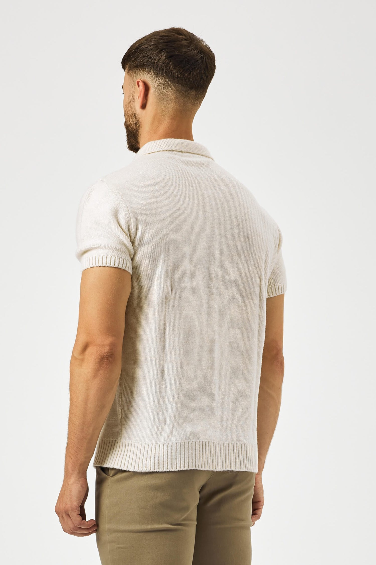 HABER KNITWEAR CABLE KNIT POLO SHIRT - CREAM