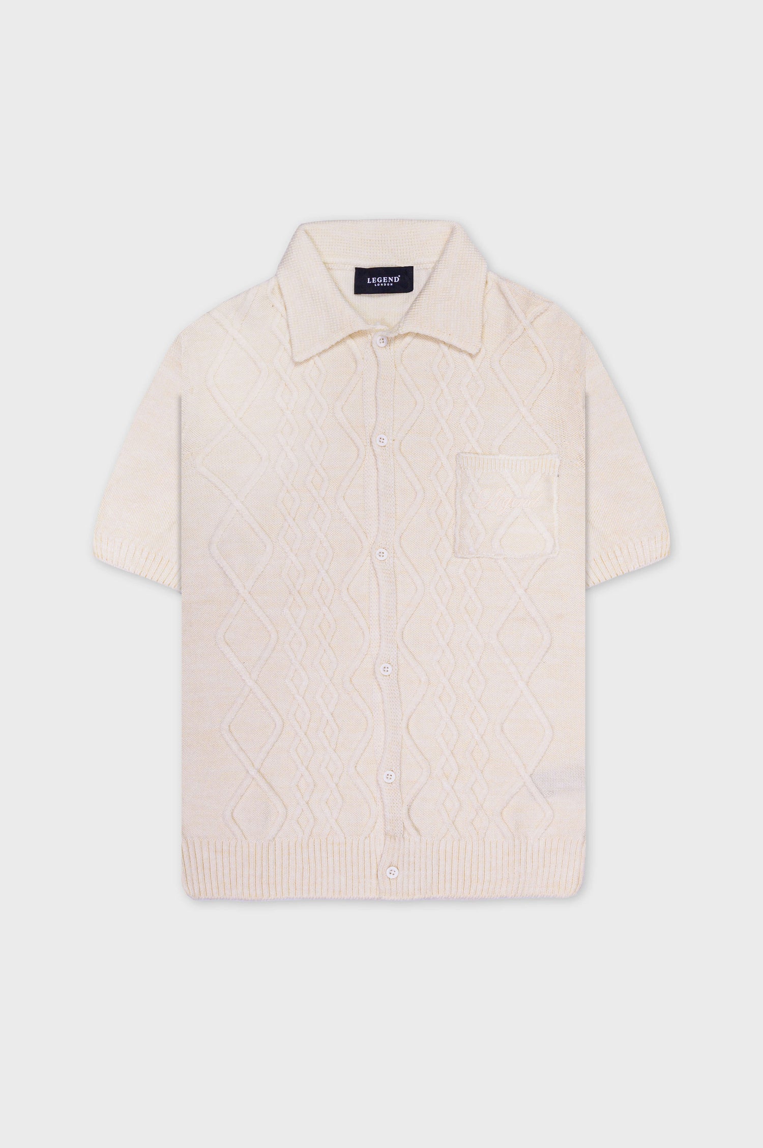 HABER KNITWEAR CABLE KNIT POLO SHIRT - CREAM