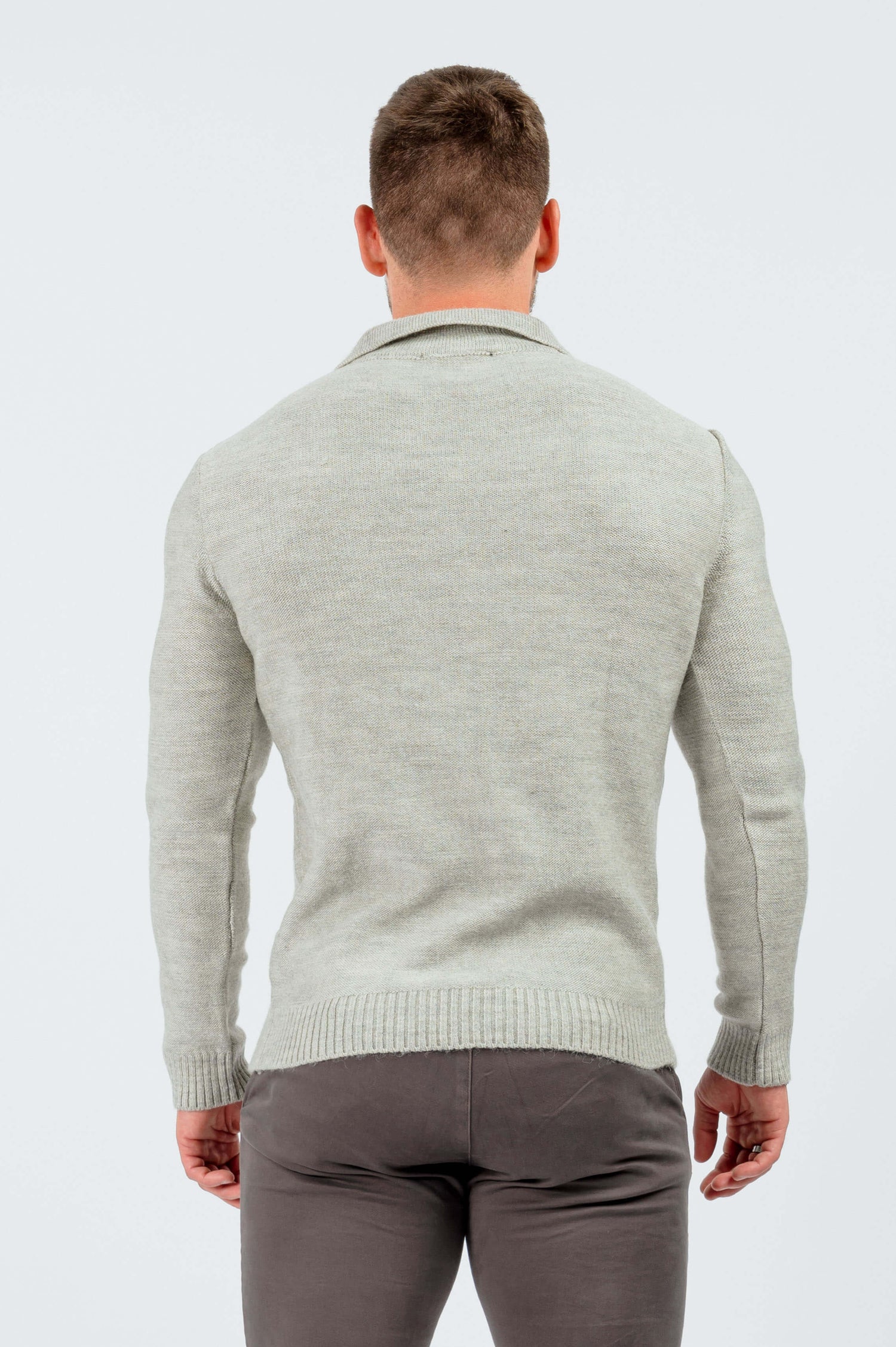 HABER KNITWEAR CABLE KNIT POLO SHIRT - LIGHT GREY