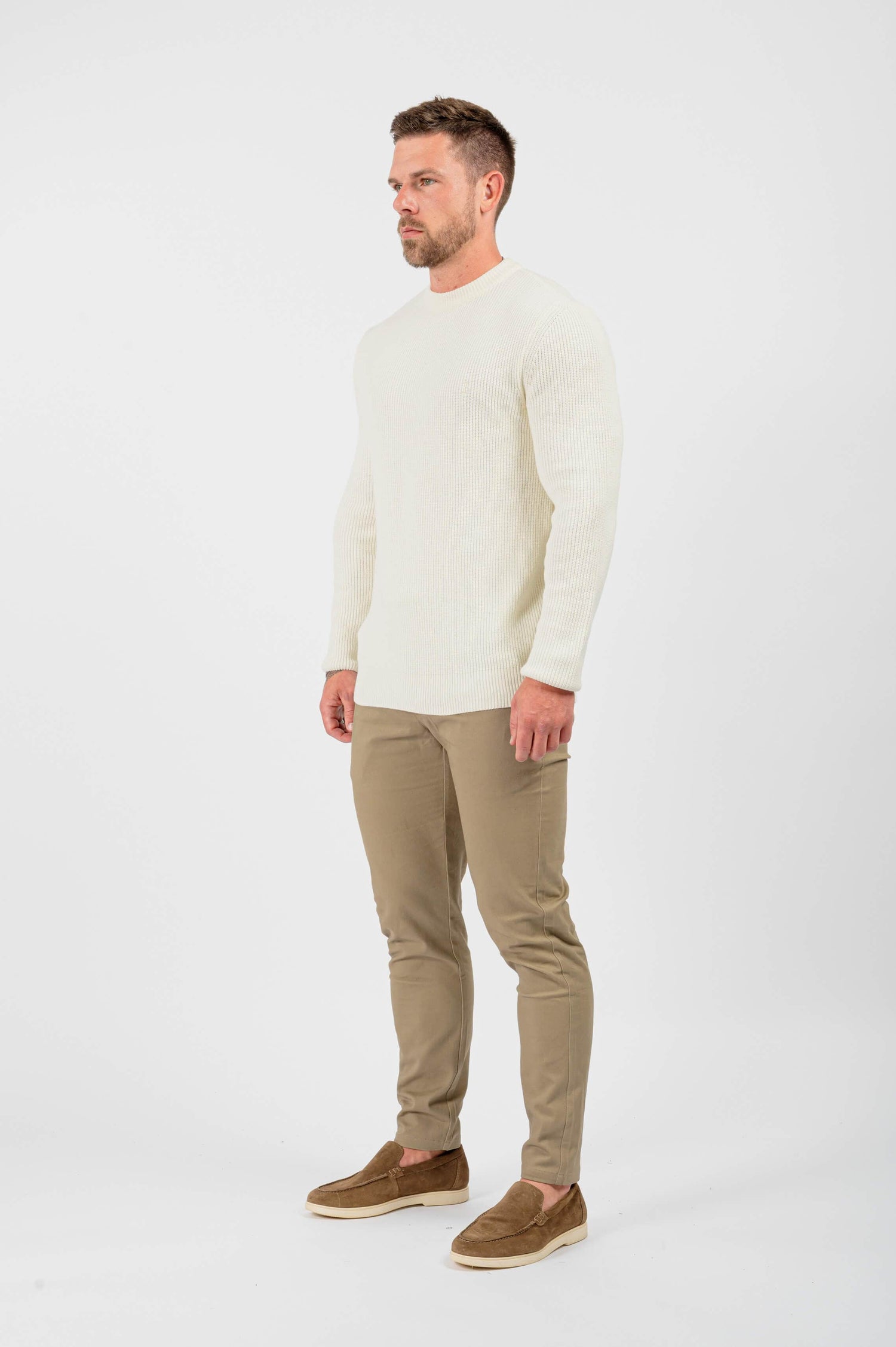 HABER KNITWEAR RIB KNIT LONG SLEEVE - CREAM