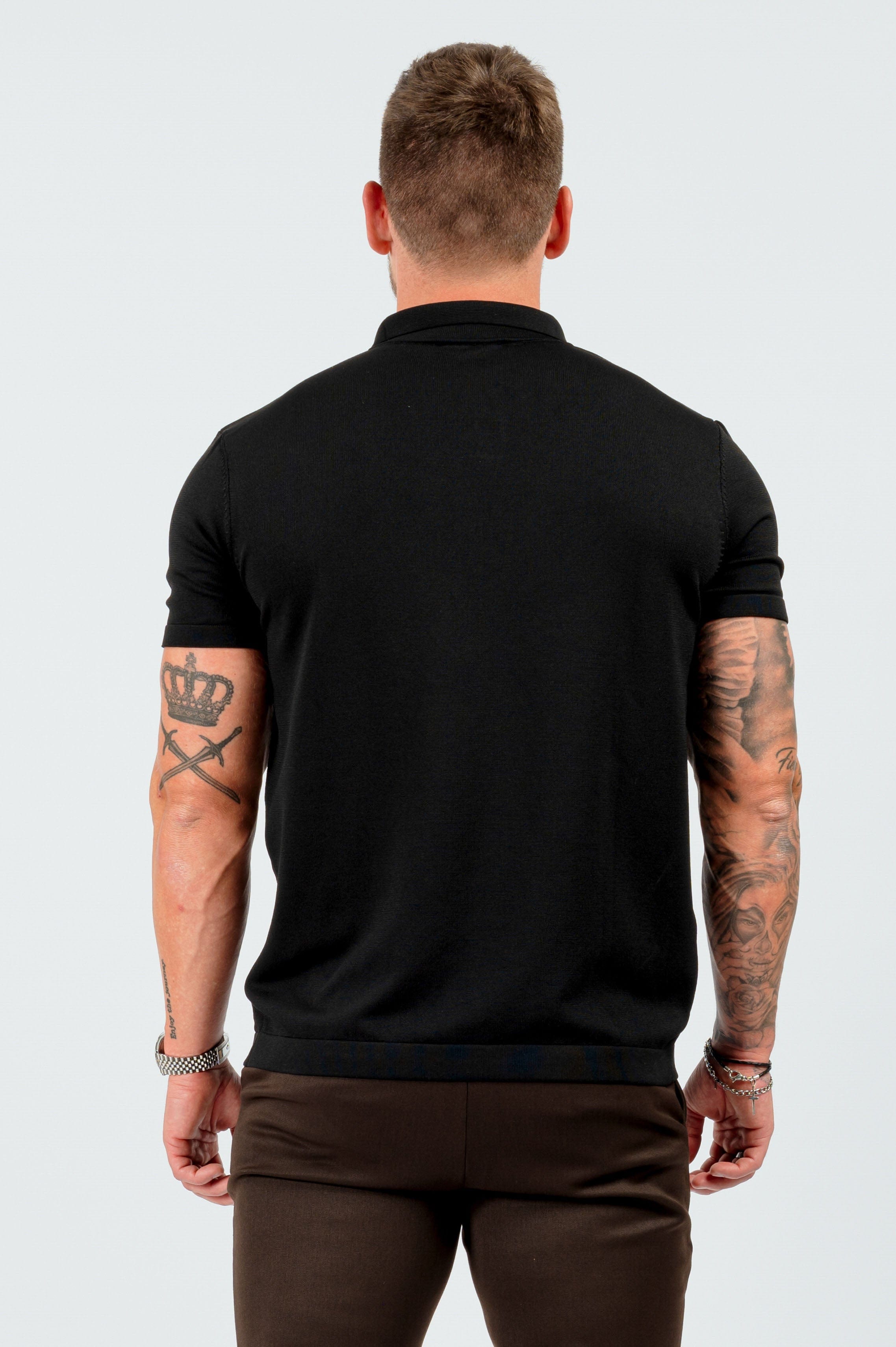 HABER KNITWEAR SOFT TOUCH KNIT POLO - BLACK