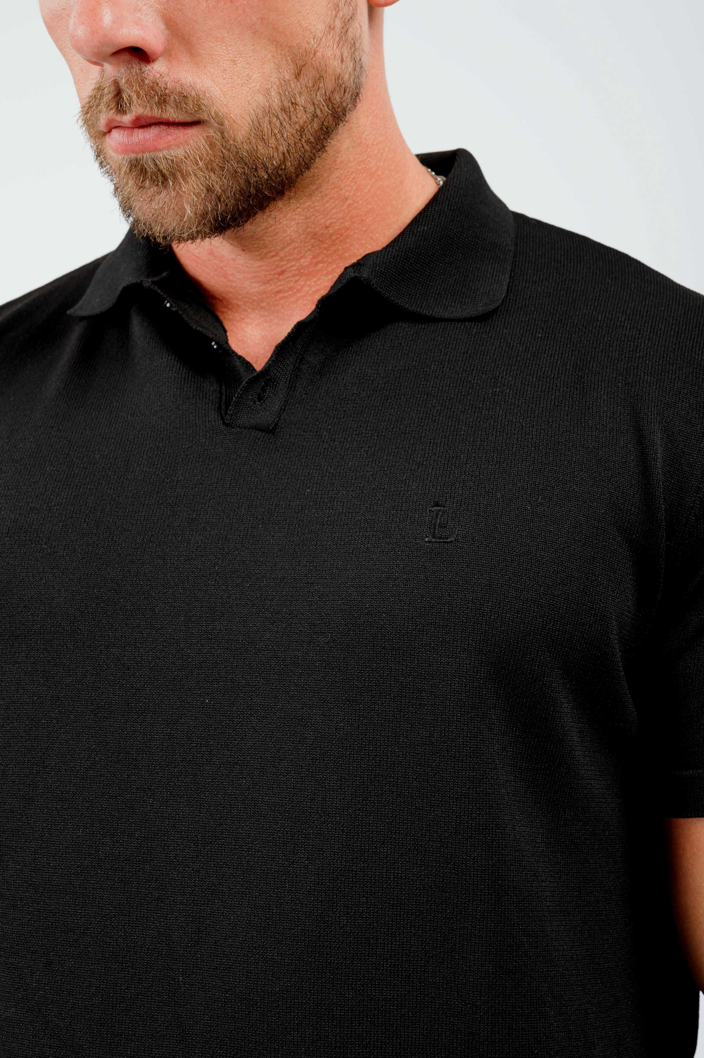 HABER KNITWEAR SOFT TOUCH KNIT POLO - BLACK