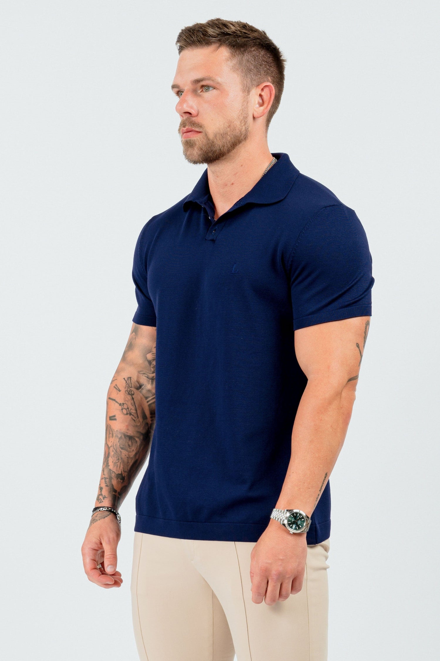 HABER KNITWEAR SOFT TOUCH KNIT POLO - NAVY