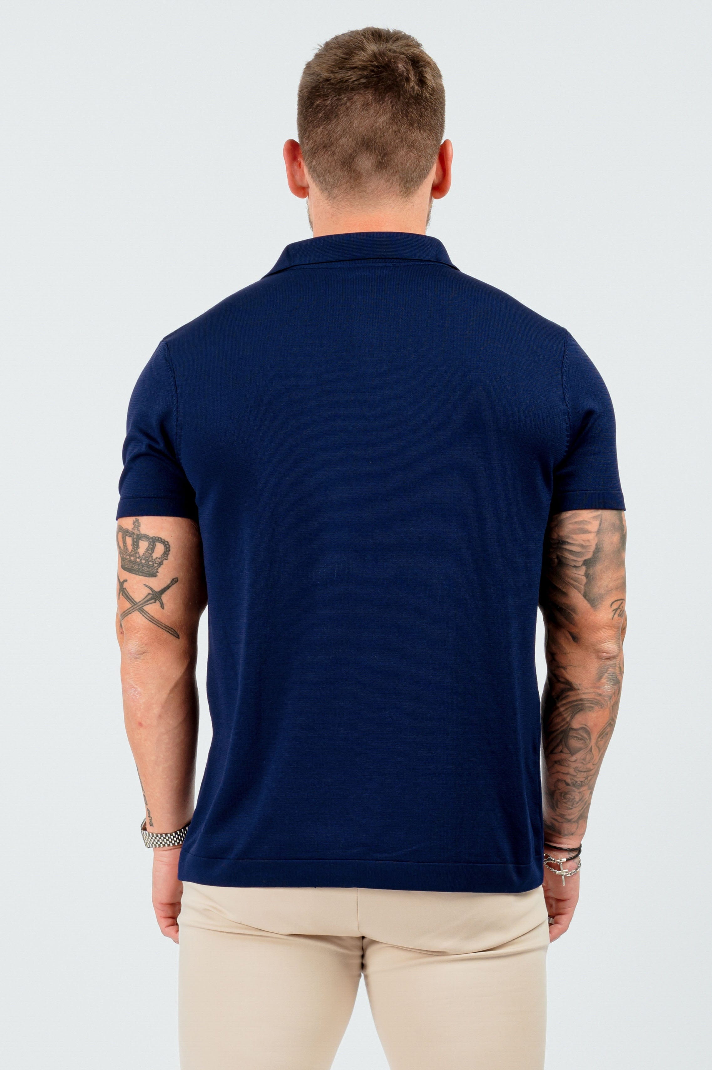 HABER KNITWEAR SOFT TOUCH KNIT POLO - NAVY