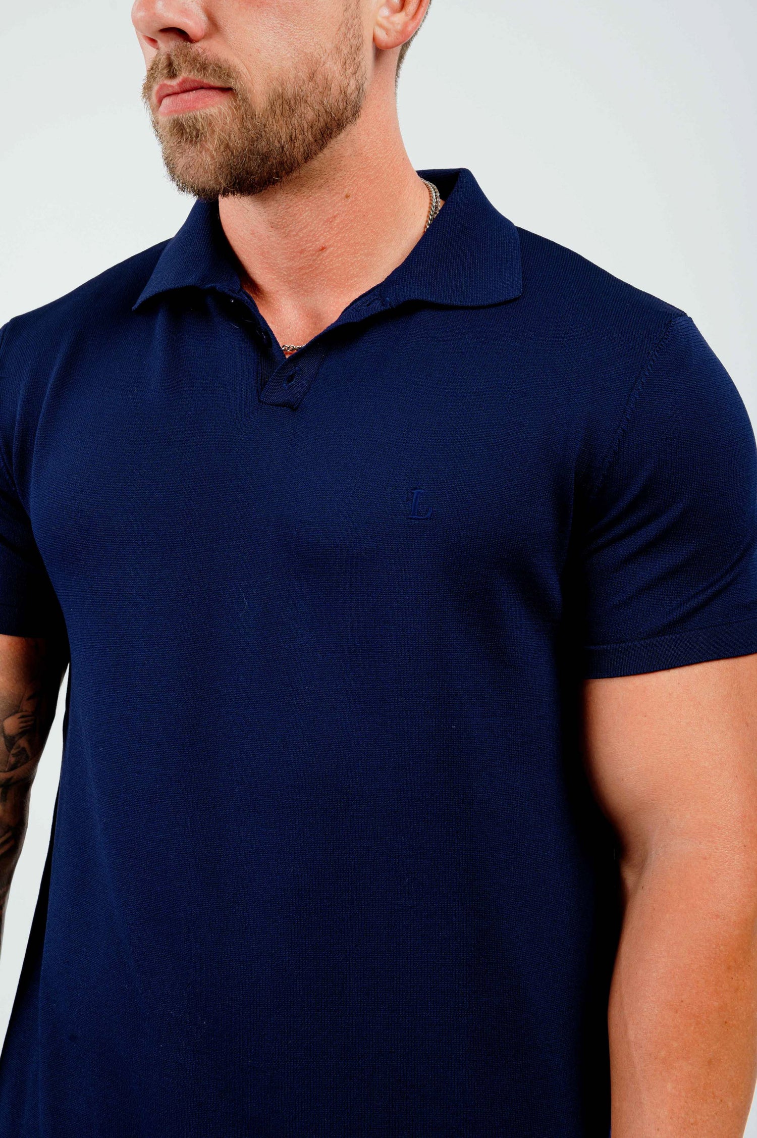 HABER KNITWEAR SOFT TOUCH KNIT POLO - NAVY