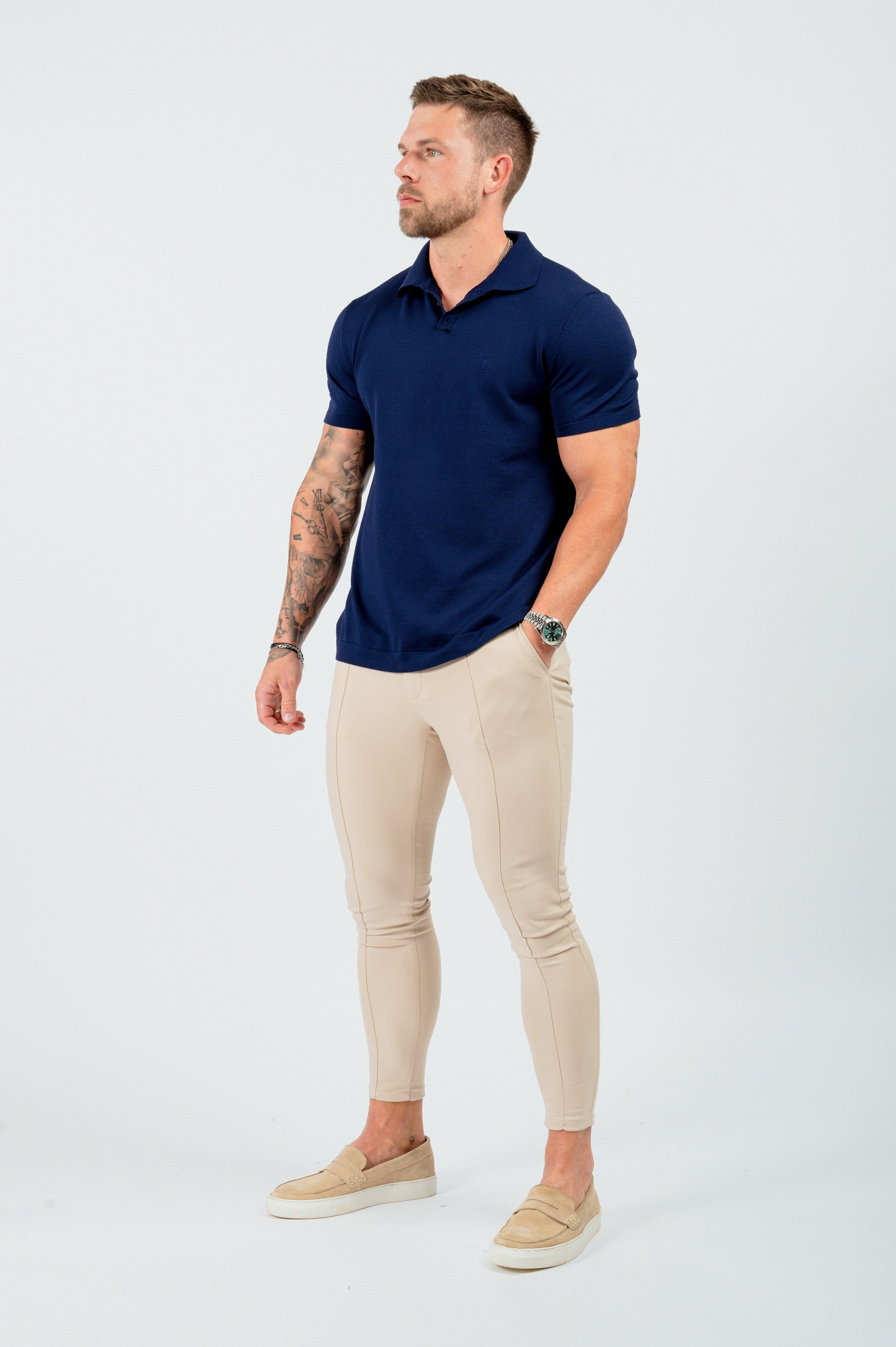 HABER KNITWEAR SOFT TOUCH KNIT POLO - NAVY