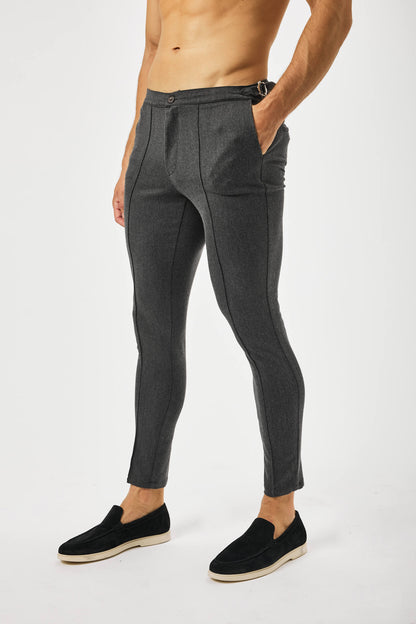 HABER Pant PLAIN STRETCH TROUSER W/SIDE CINCH - SLATE GREY