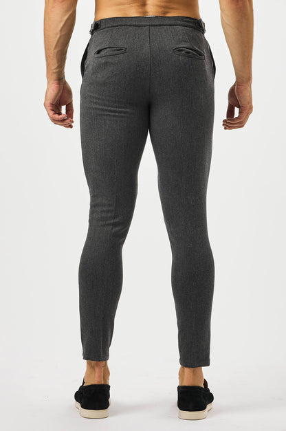 HABER Pant PLAIN STRETCH TROUSER W/SIDE CINCH - SLATE GREY