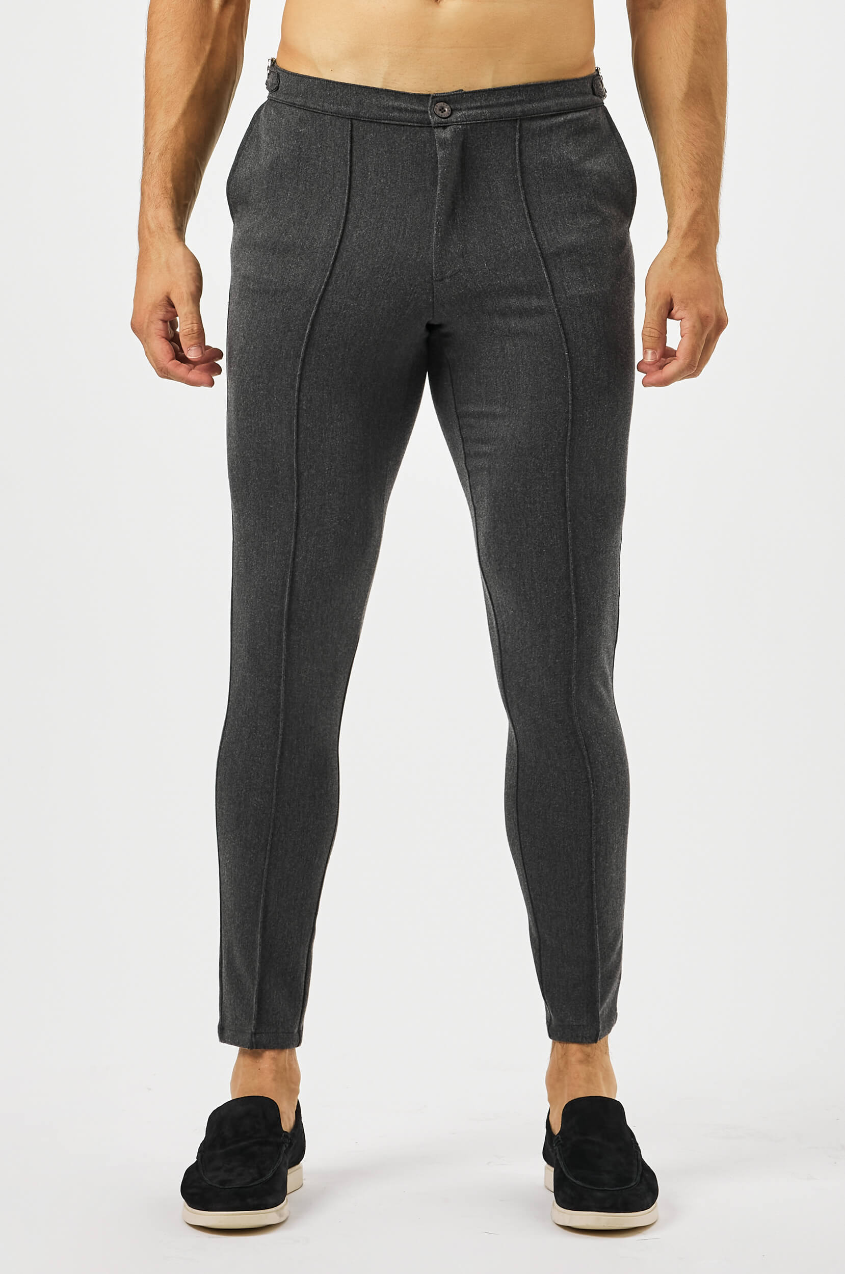 HABER Pant PLAIN STRETCH TROUSER W/SIDE CINCH - SLATE GREY