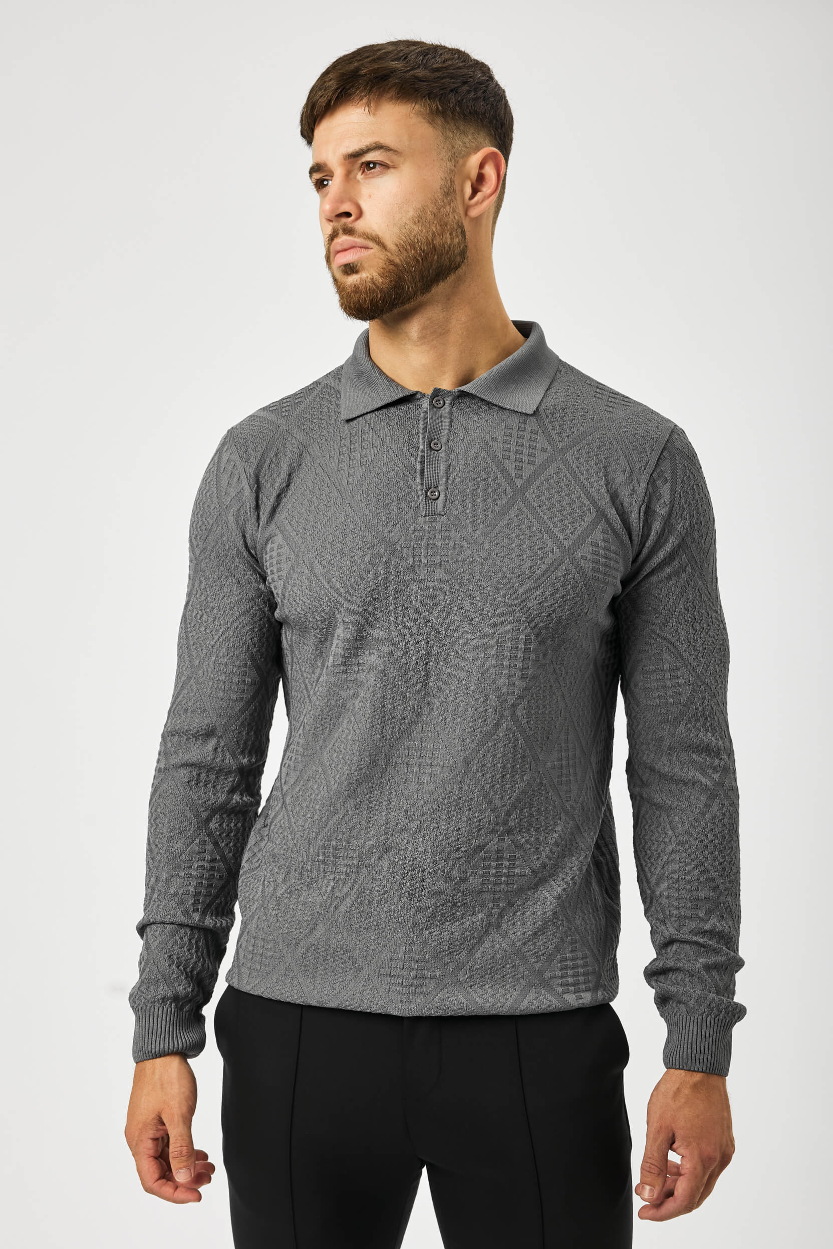 HABER Polo LONG SLEEVED DIAMOND JACQUARD POLO