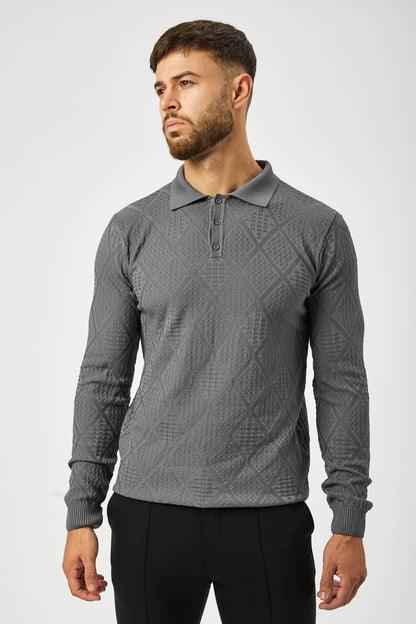 HABER Polo LONG SLEEVED DIAMOND JACQUARD POLO