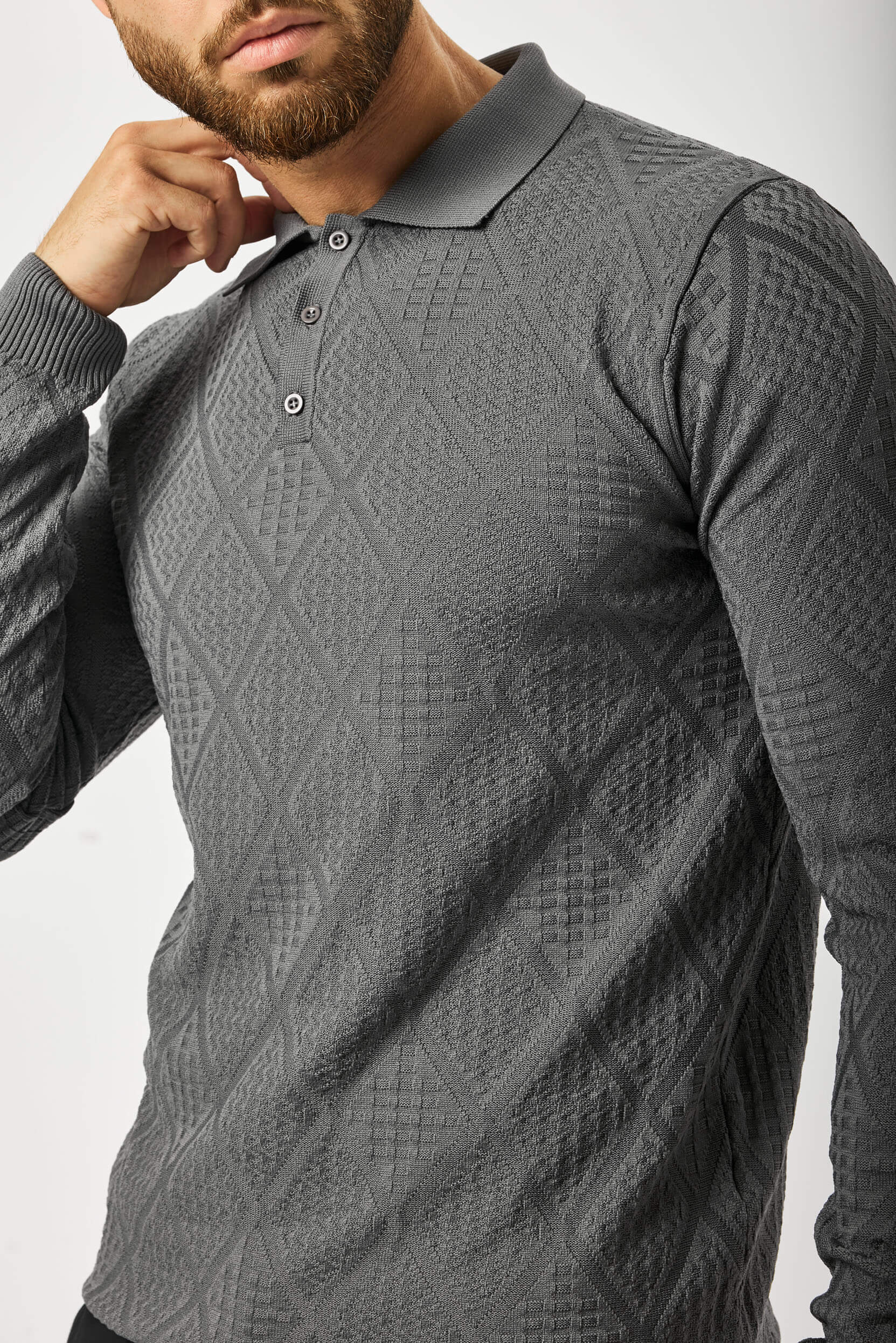 HABER Polo LONG SLEEVED DIAMOND JACQUARD POLO