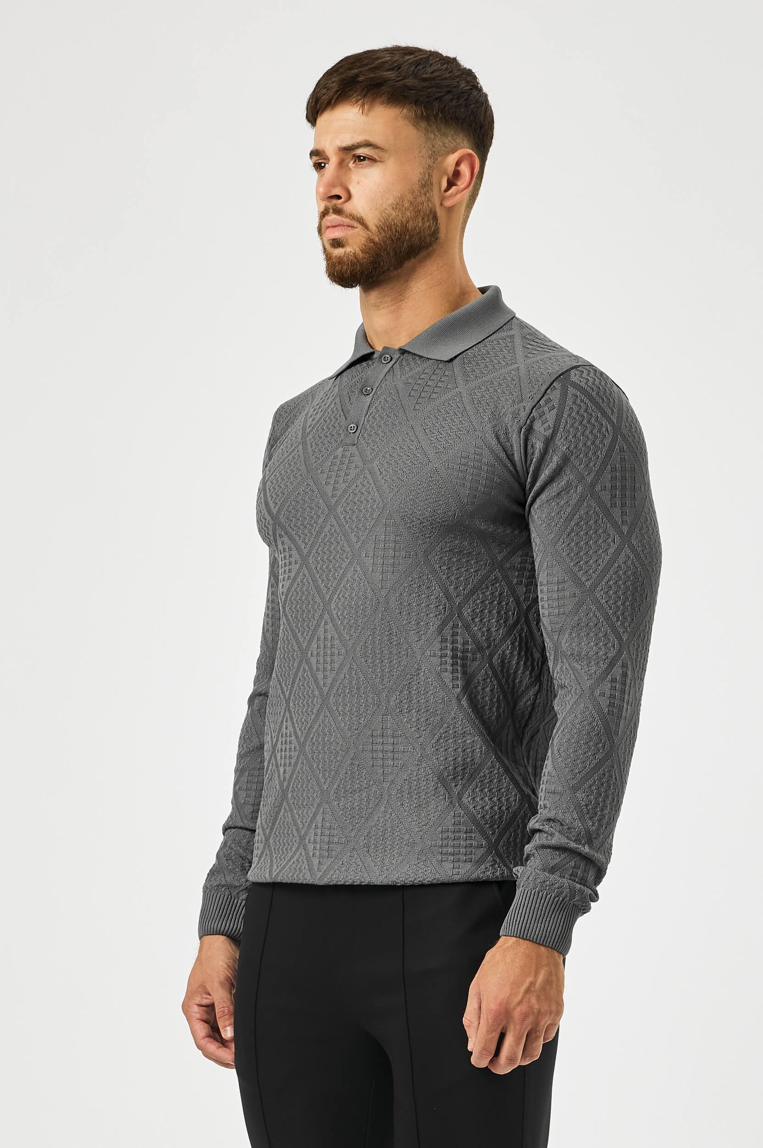 HABER Polo LONG SLEEVED DIAMOND JACQUARD POLO