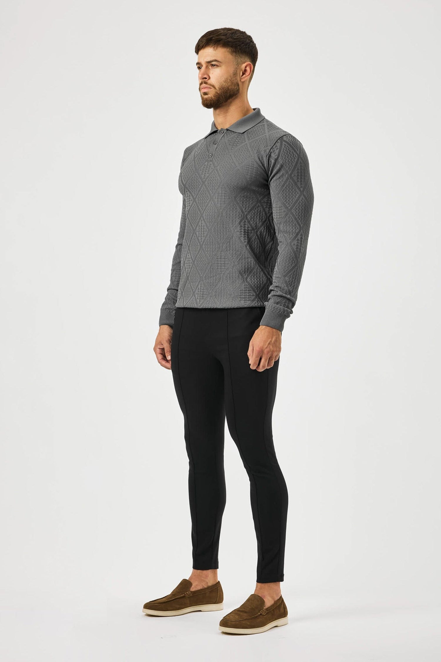 HABER Polo LONG SLEEVED DIAMOND JACQUARD POLO