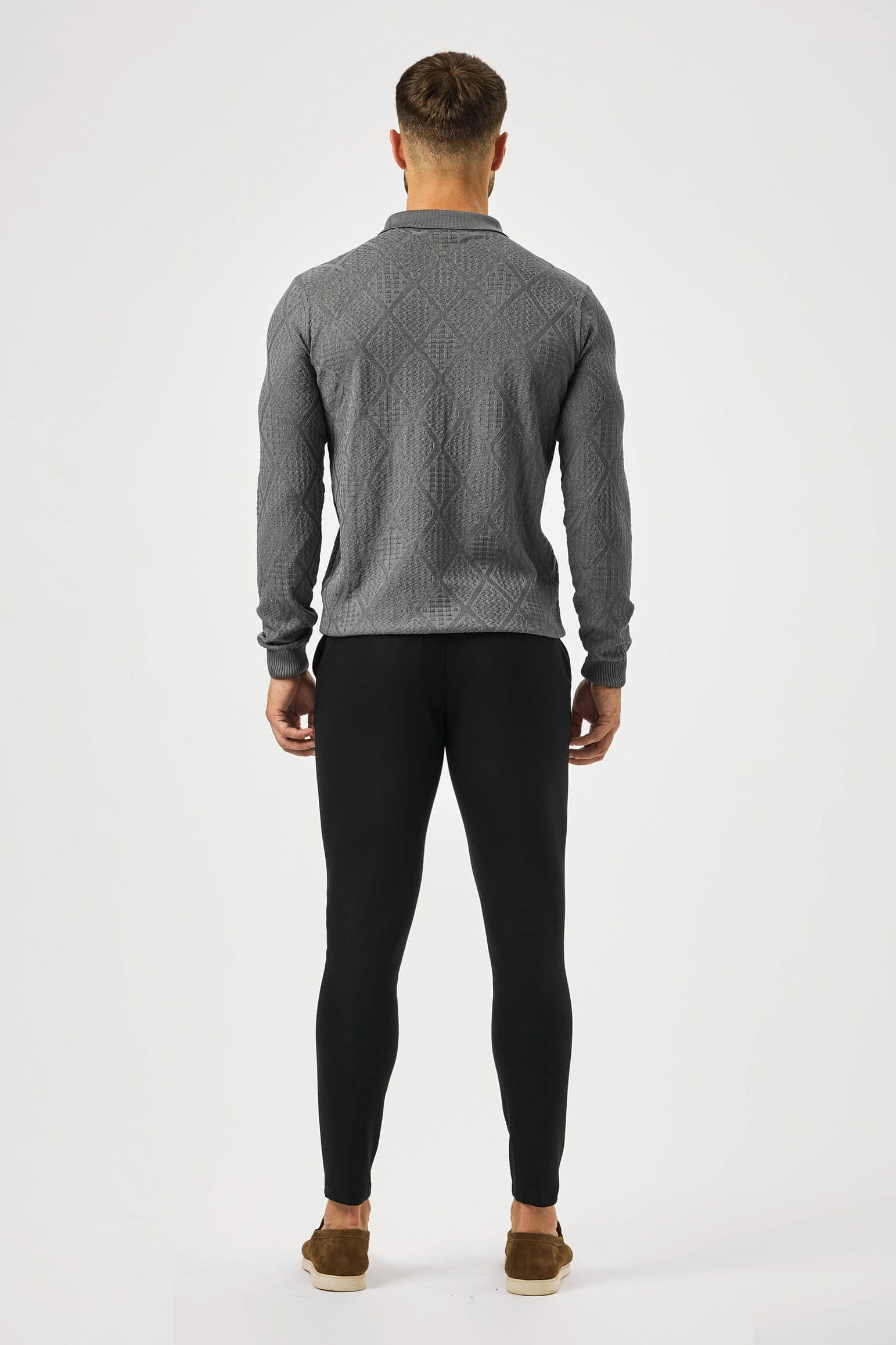 HABER Polo LONG SLEEVED DIAMOND JACQUARD POLO