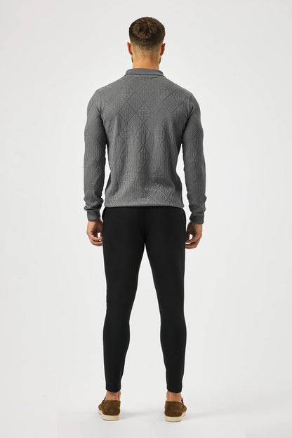 HABER Polo LONG SLEEVED DIAMOND JACQUARD POLO