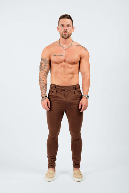 HABER Trouser SLIM FIT HIGH WASITED TROUSER W/SIDE CINCH - BROWN