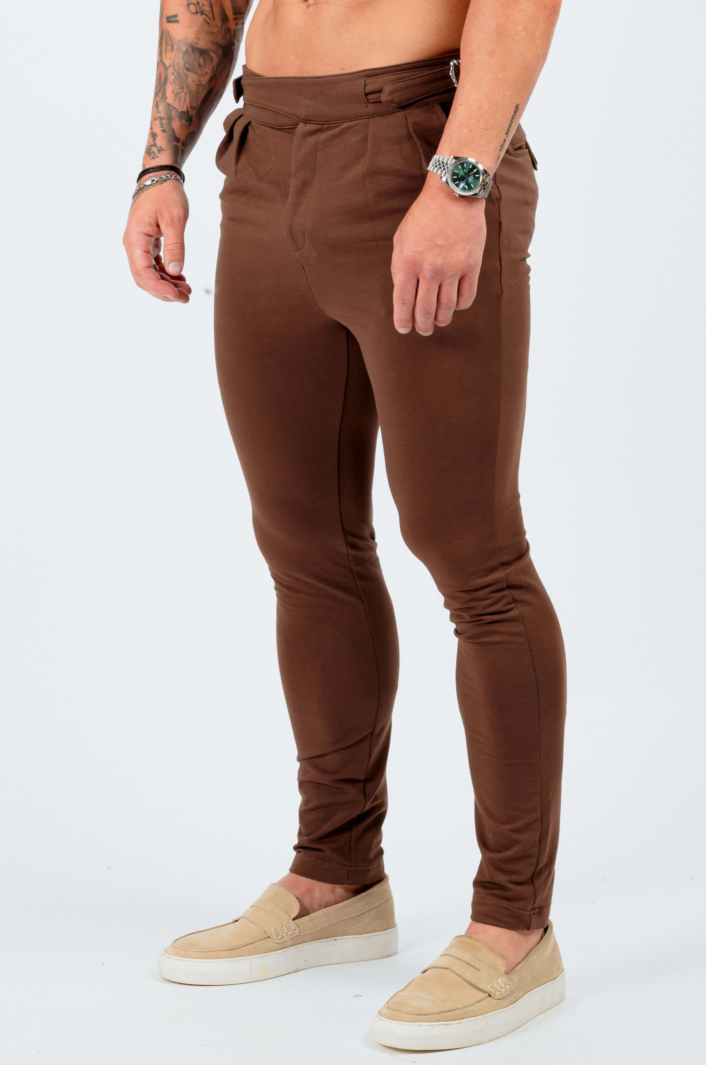 HABER Trouser SLIM FIT HIGH WASITED TROUSER W/SIDE CINCH - BROWN