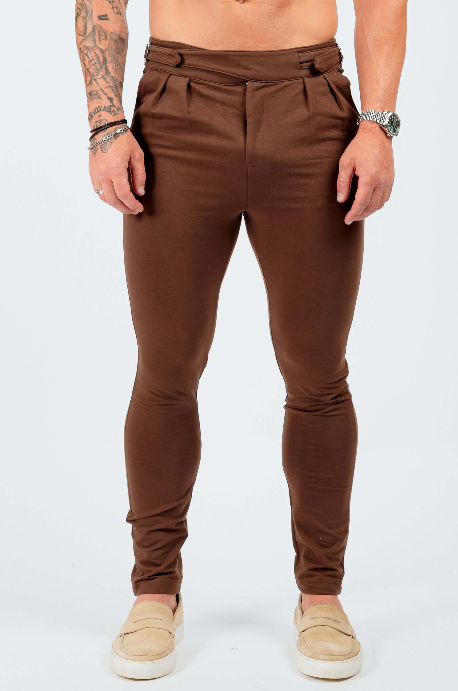 HABER Trouser SLIM FIT HIGH WASITED TROUSER W/SIDE CINCH - BROWN