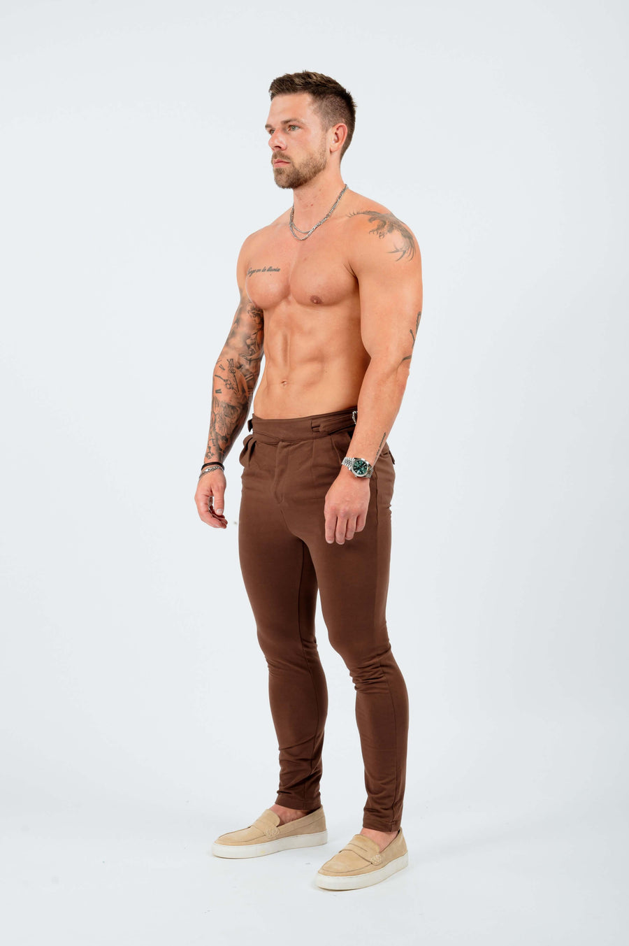 HABER Trouser SLIM FIT HIGH WASITED TROUSER W/SIDE CINCH - BROWN