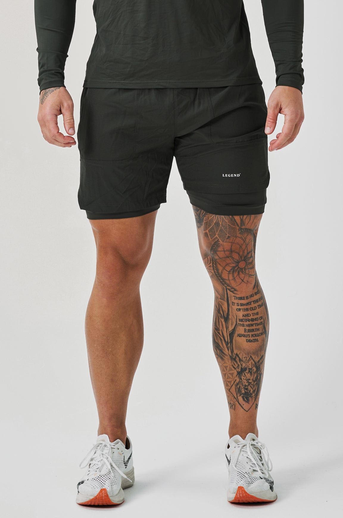 Legend London Activewear LEGEND ACTIVE DUAL LAYER SHORT - MILITARY KHAKI
