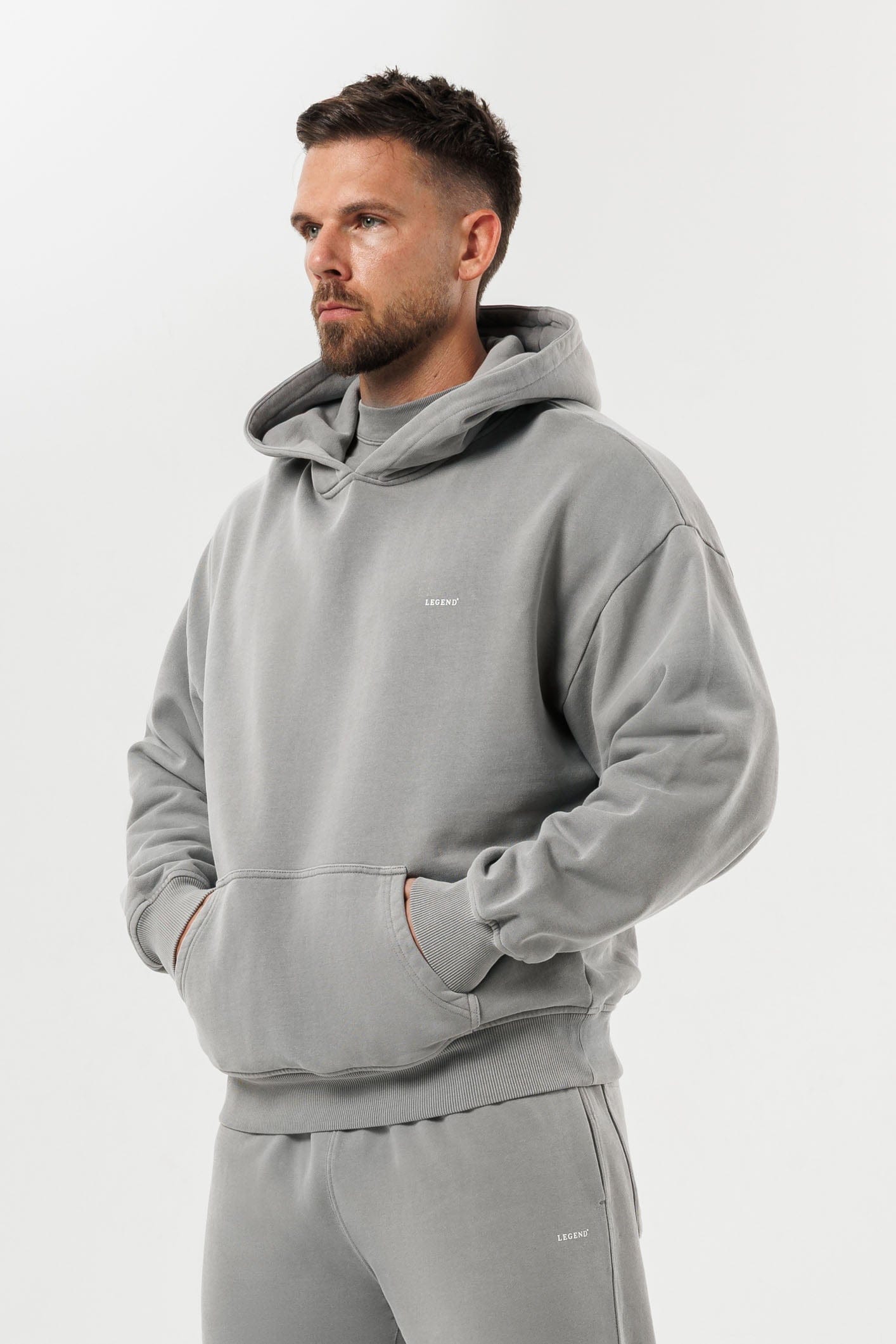 LEGEND LONDON Hoodie - PRINT PRINT HOODIE - WASHED GREY