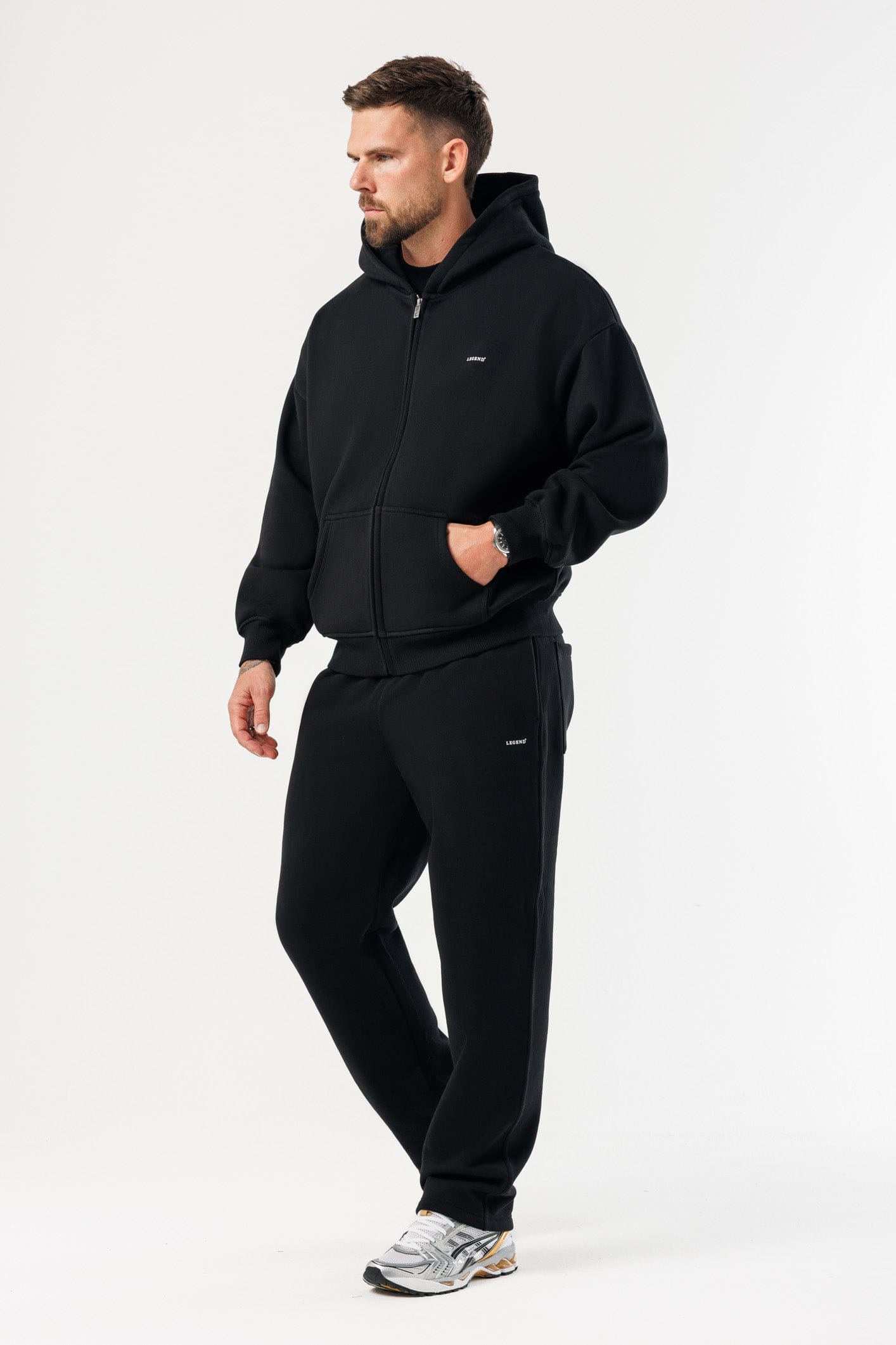 LEGEND LONDON Hoodie - ZIPPED ZIPPED HOODIE - BLACK