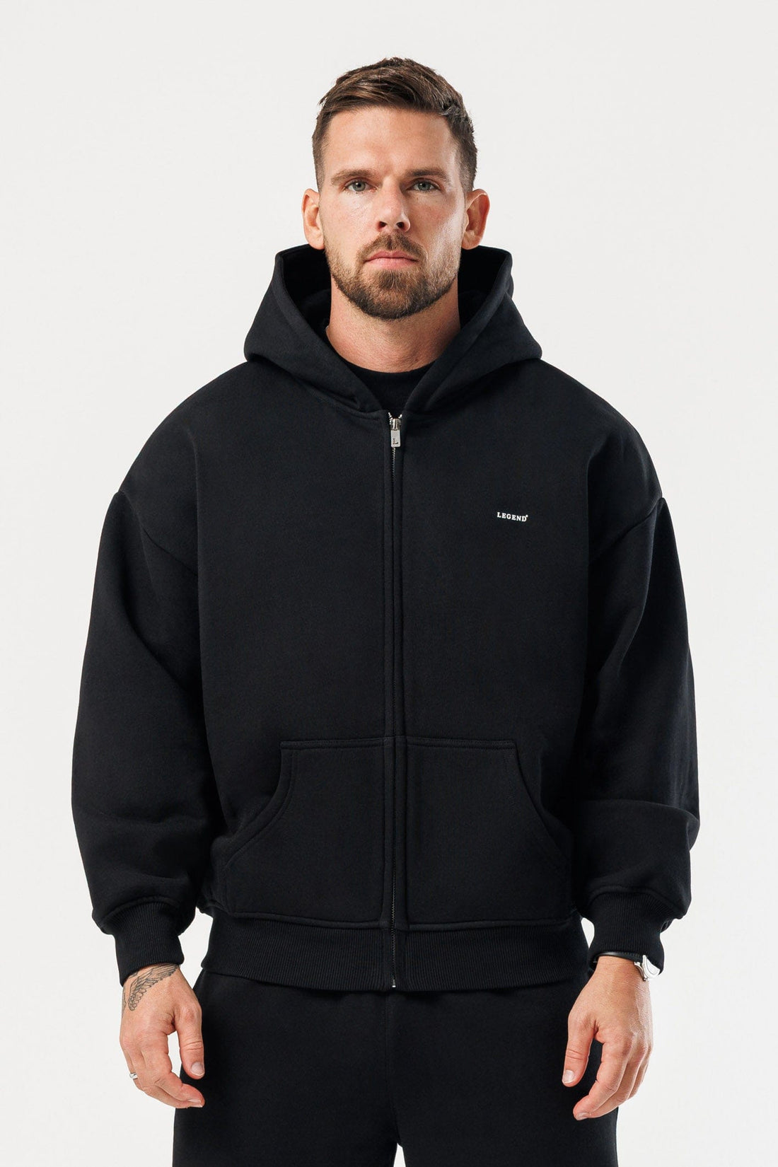 LEGEND LONDON Hoodie - ZIPPED ZIPPED HOODIE - BLACK